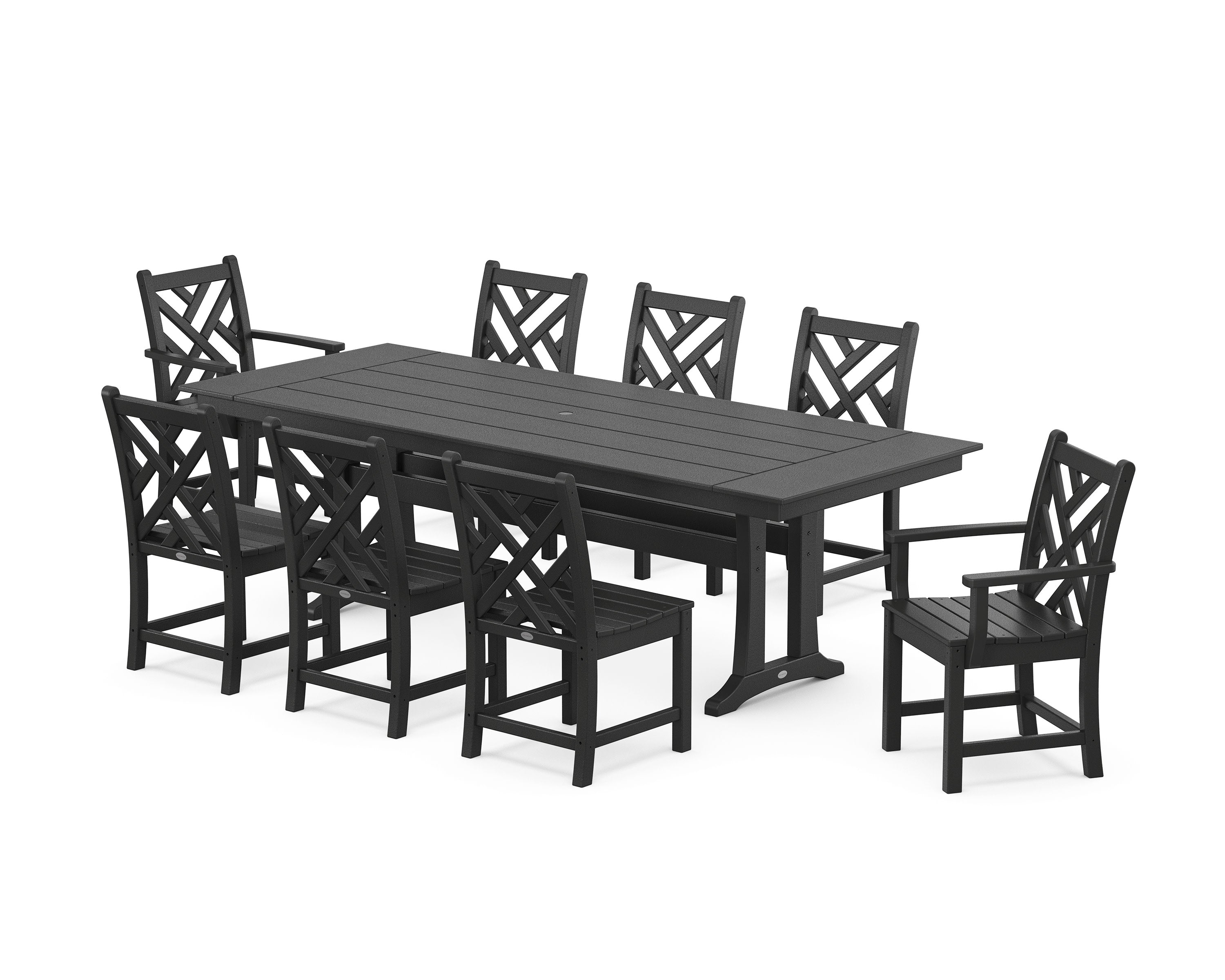 Chippendale 9-Piece Farmhouse Dining Set with Trestle Legs in Black