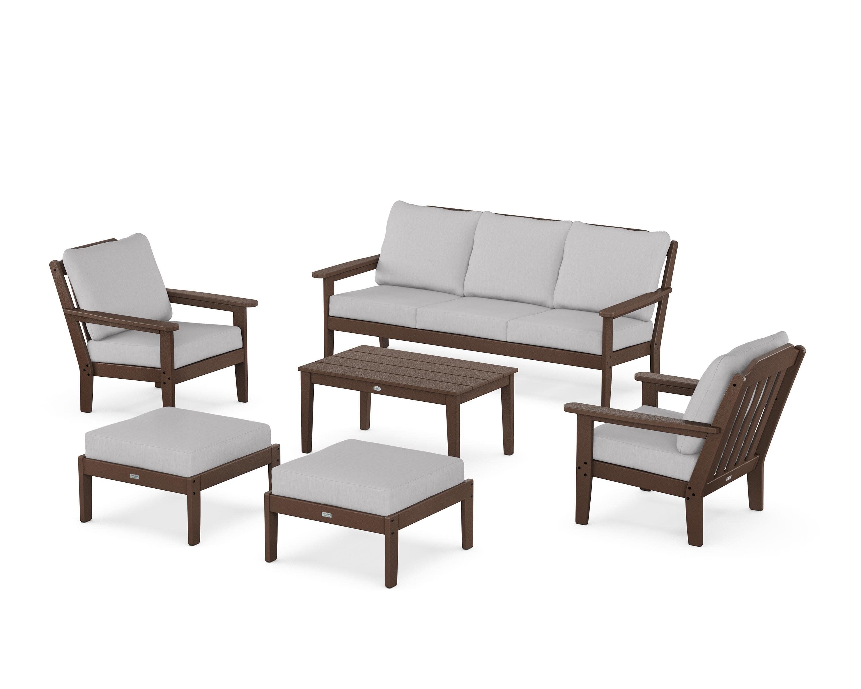 Cottage 6-Piece Lounge Sofa Set in Mahogany / Granite