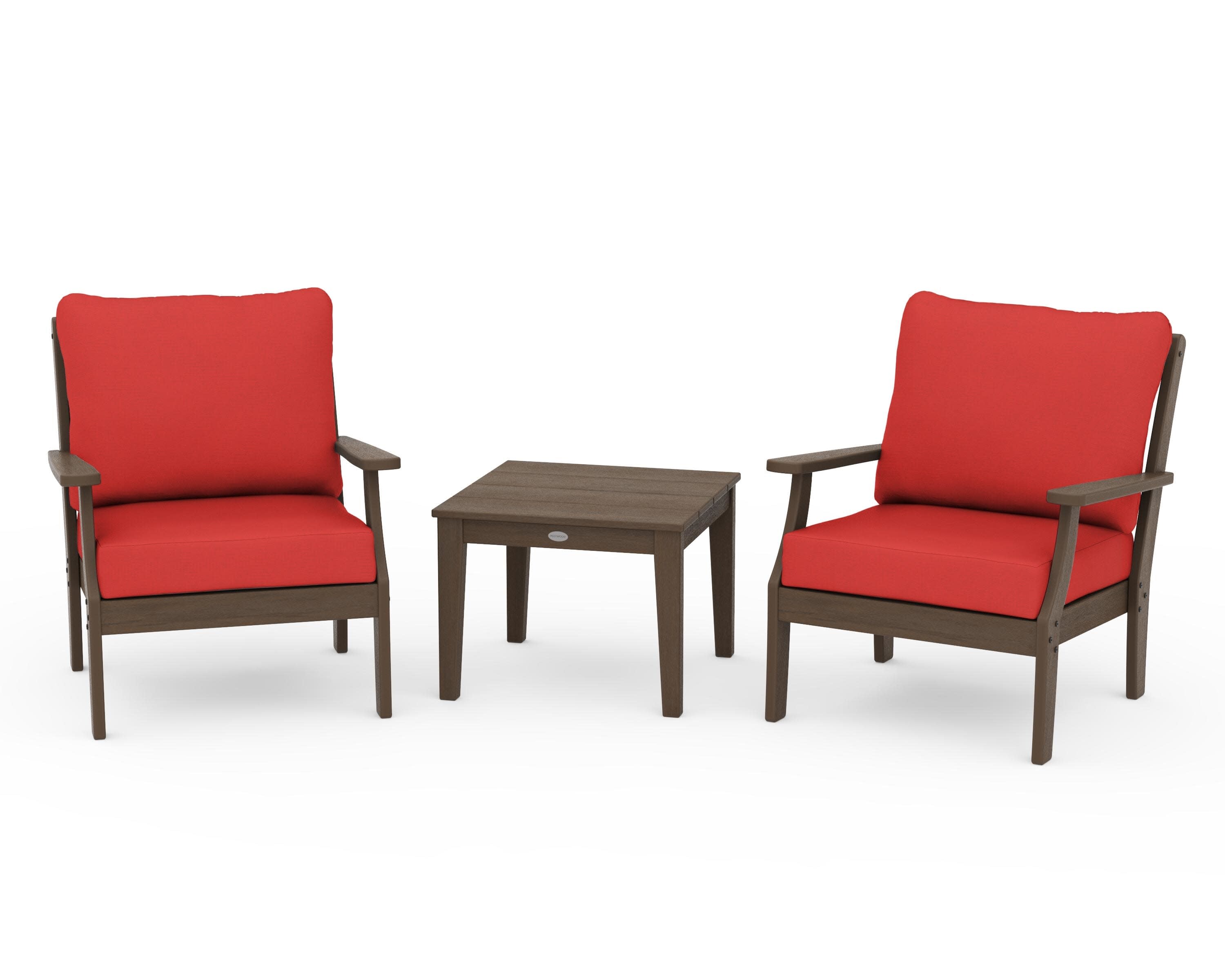 Braxton 3-Piece Deep Seating Set in Kona / Crimson Linen