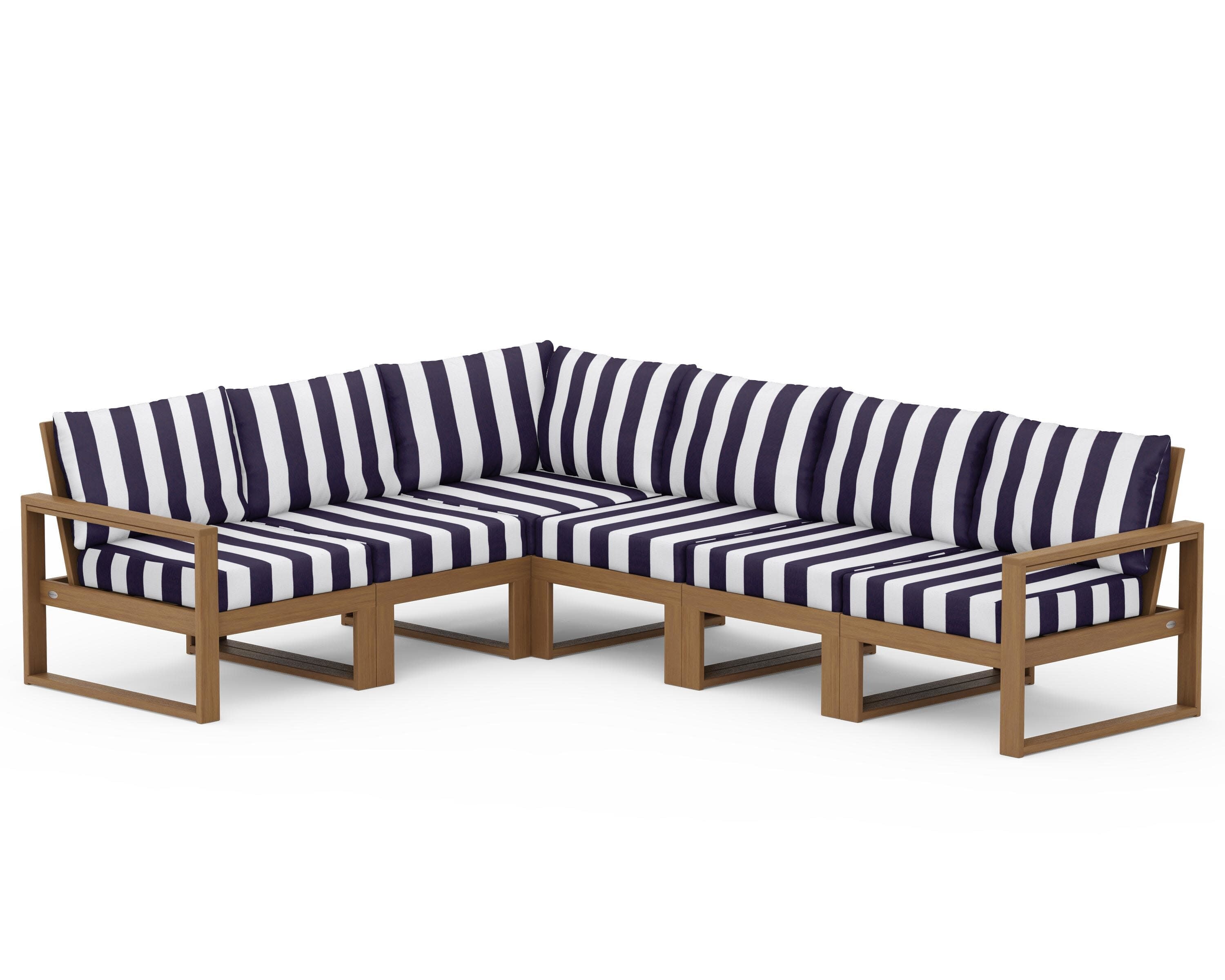 EDGE 6-Piece Modular Deep Seating Set in Natural / Cabana Stripe Navy