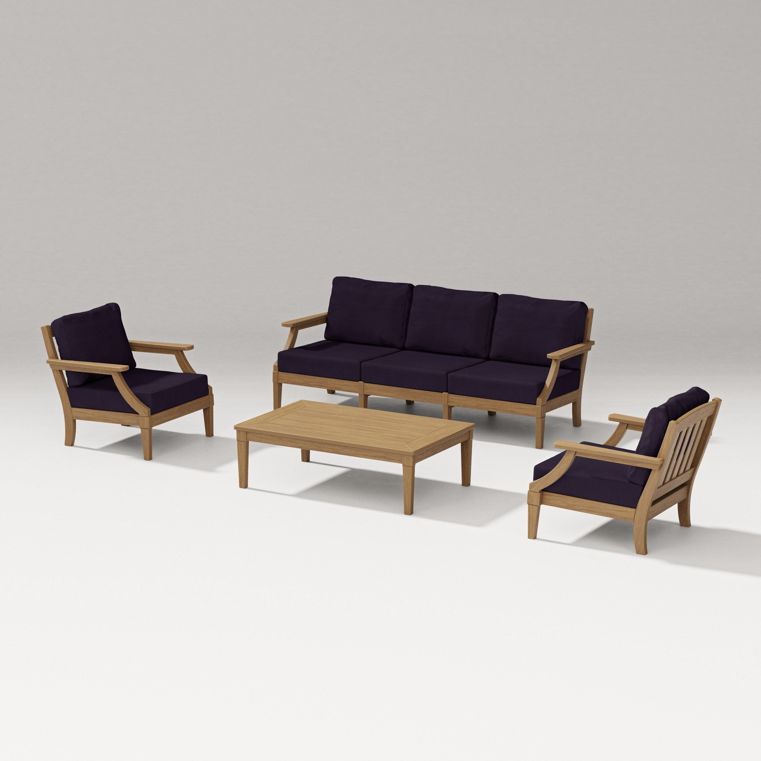 Estate 4-Piece Lounge Sofa Set in Natural / Navy Linen