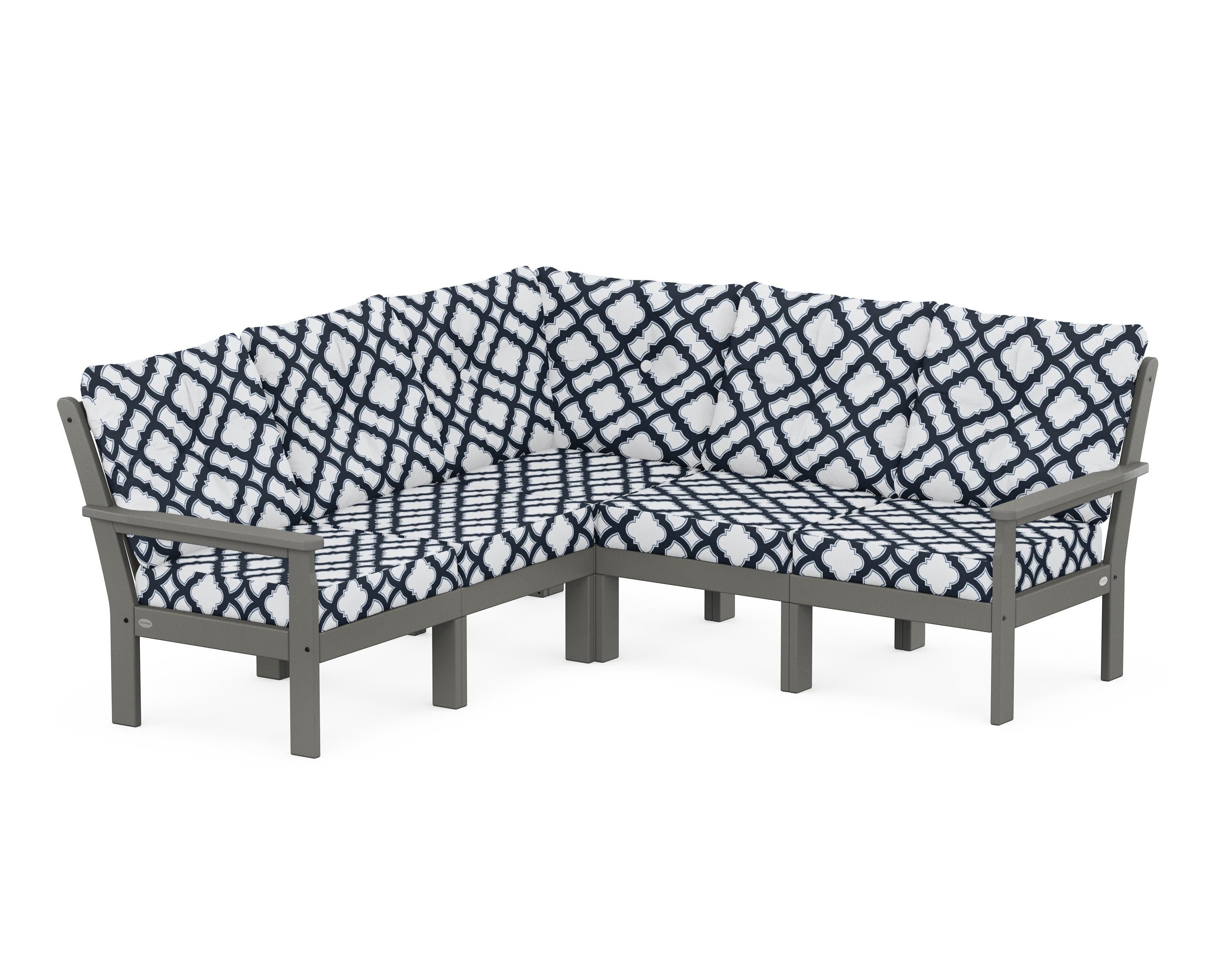 Vineyard 5-Piece Sectional in Slate Grey / Trellis Marine Indigo