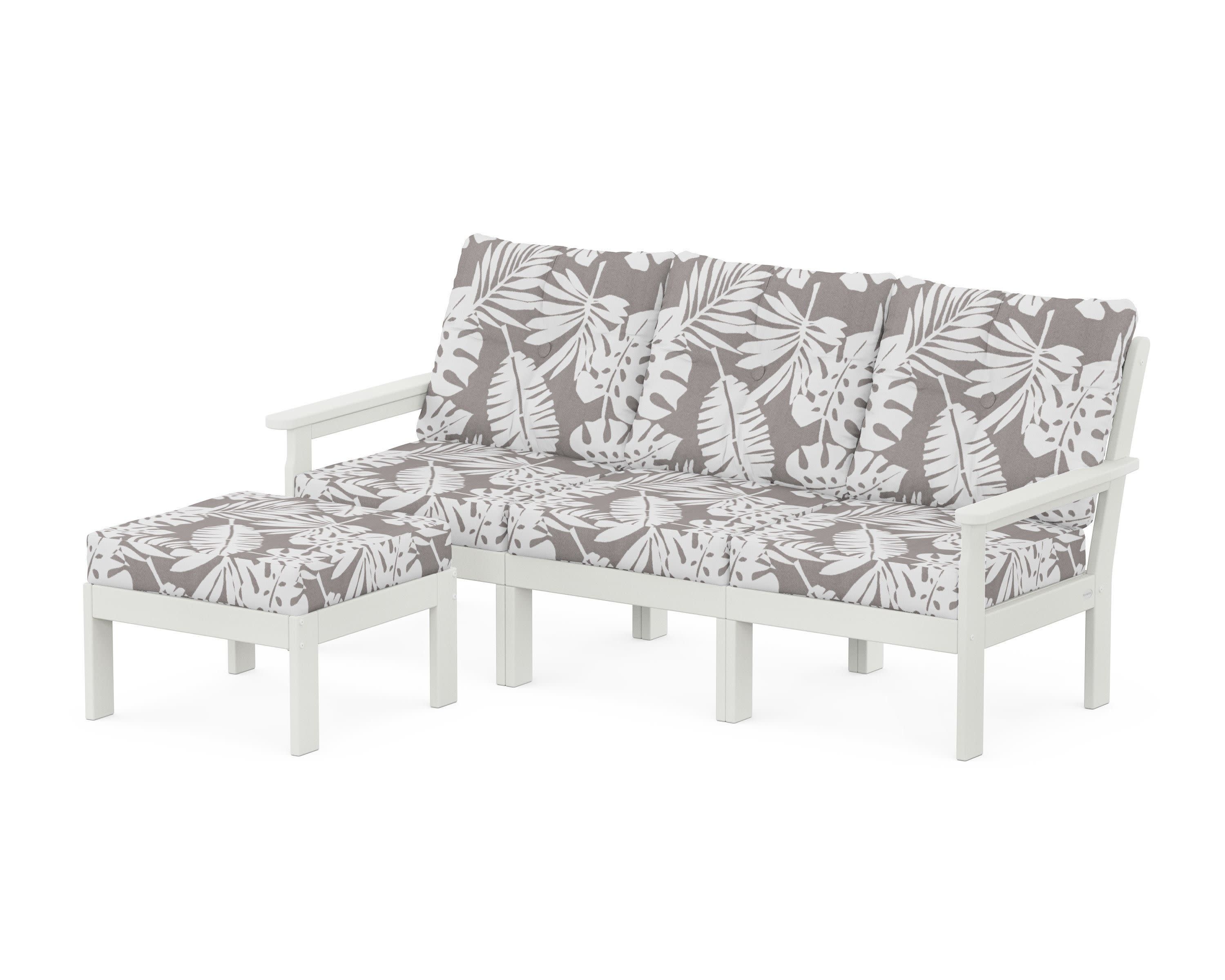Vineyard 4-Piece Sectional with Ottoman in Vintage White / Leaf Grey Mist