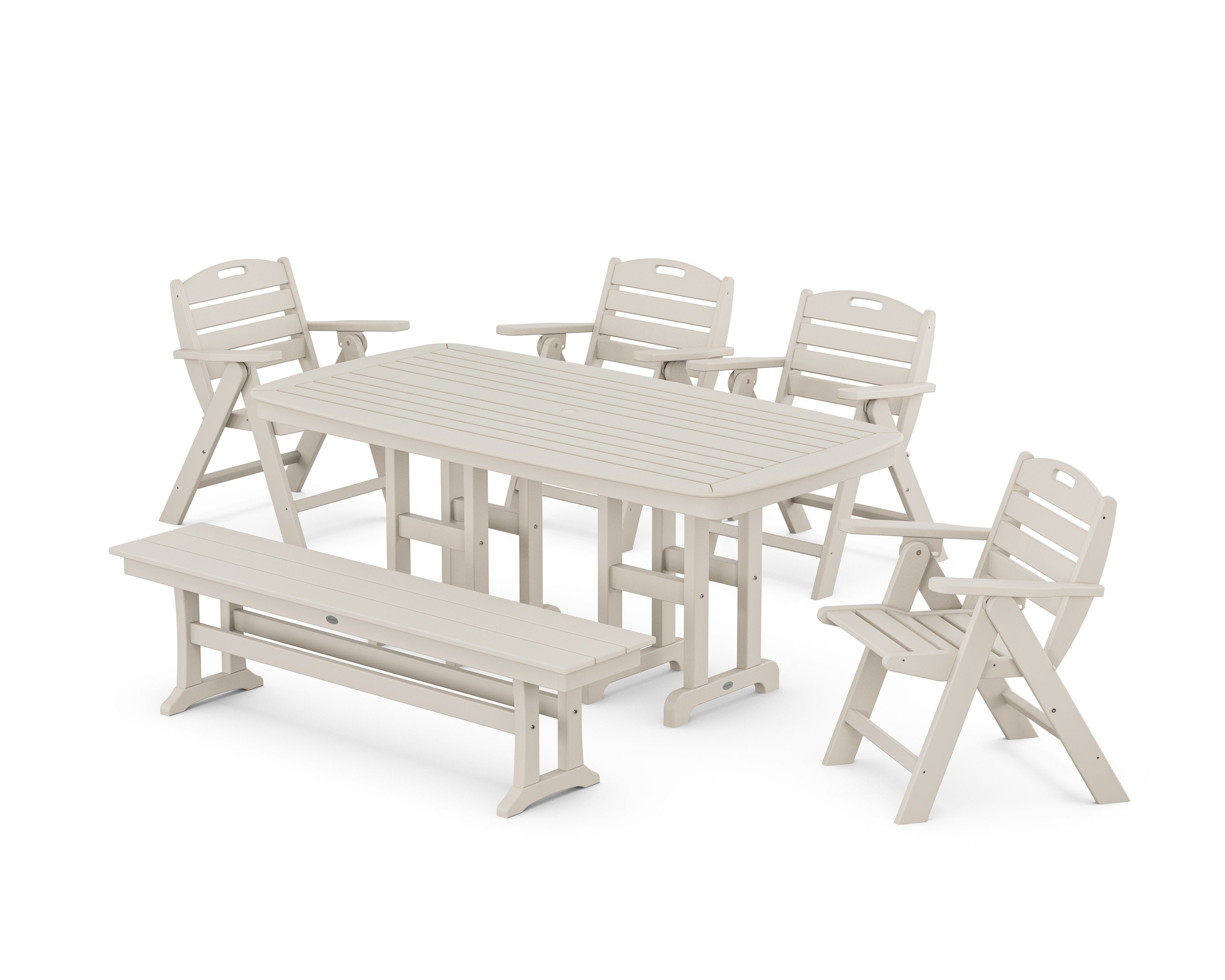 Nautical Lowback 6-Piece Dining Set with Bench in Sand