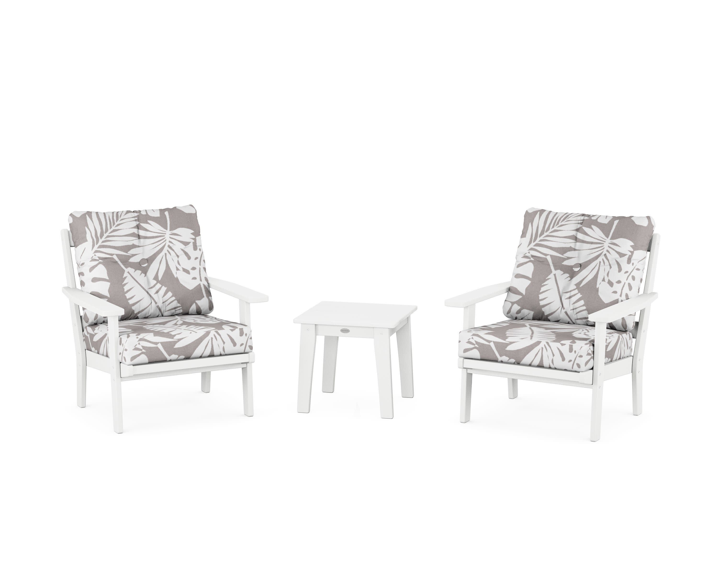 Oxford 3-Piece Deep Seating Set in White / Leaf Grey Mist