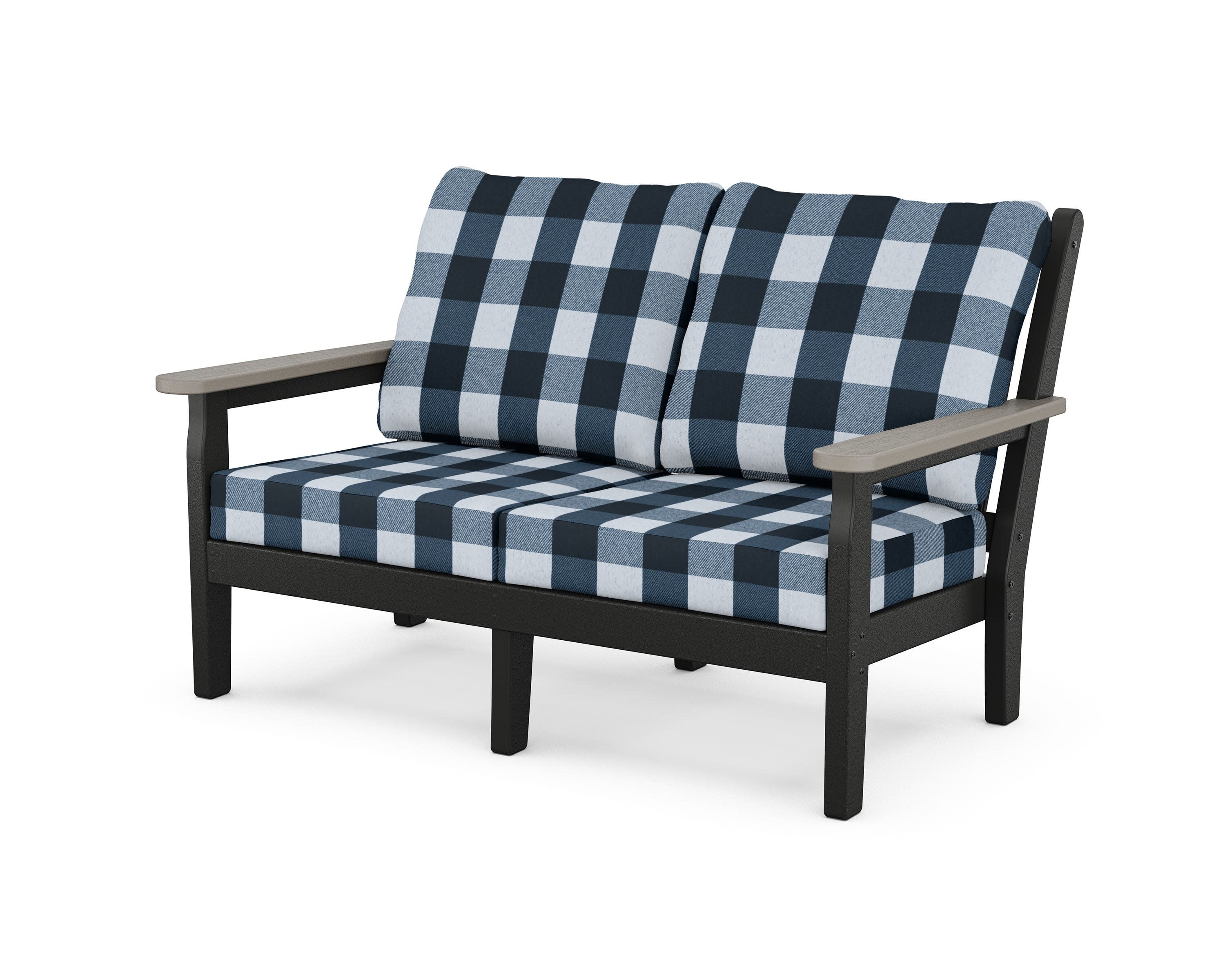 Chippendale Deep Seating Loveseat in Black / Driftwood / Buffalo Plaid Marine Indigo