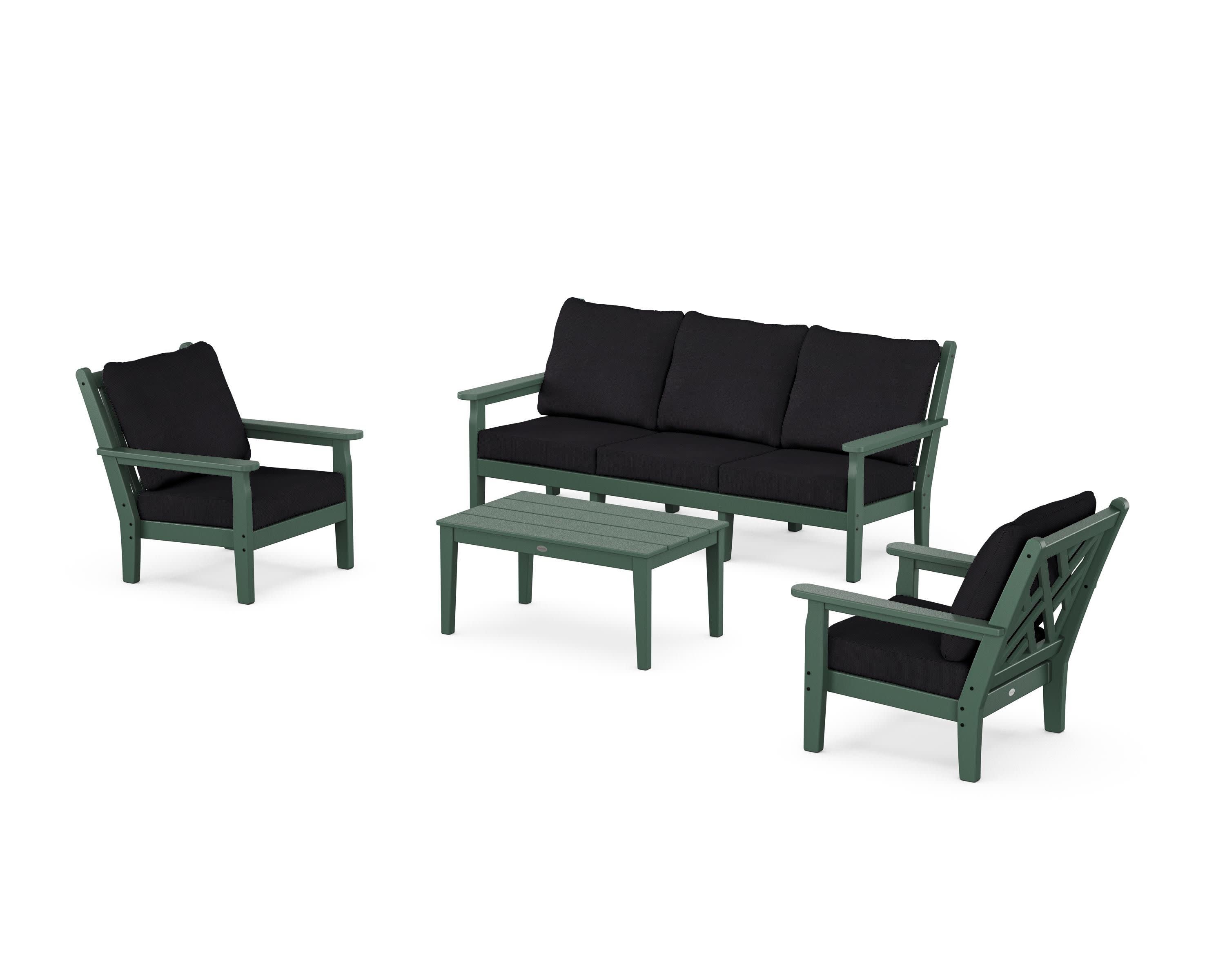 Chippendale 4-Piece Deep Seating Set with Sofa in Green / Midnight Linen