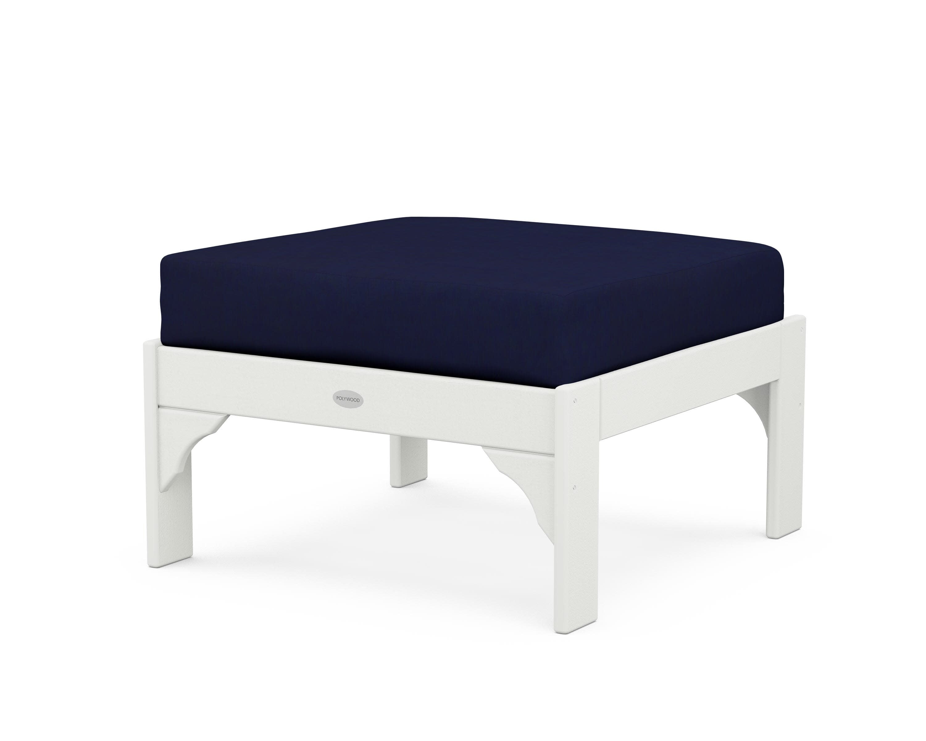 Vineyard Deep Seating Ottoman in Vintage White / Navy