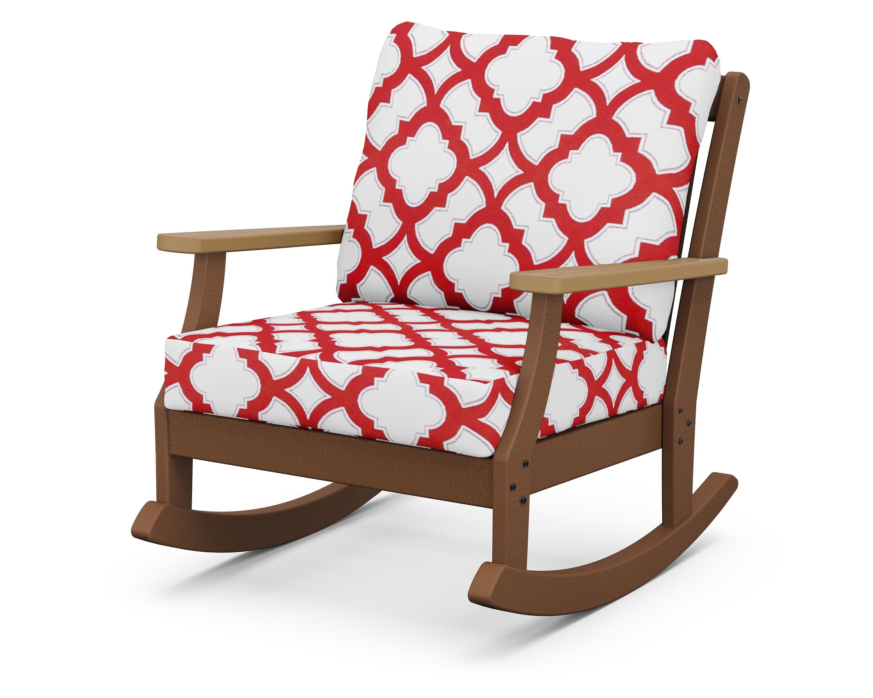 Braxton Deep Seating Rocking Chair in Teak / Natural / Trellis Crimson