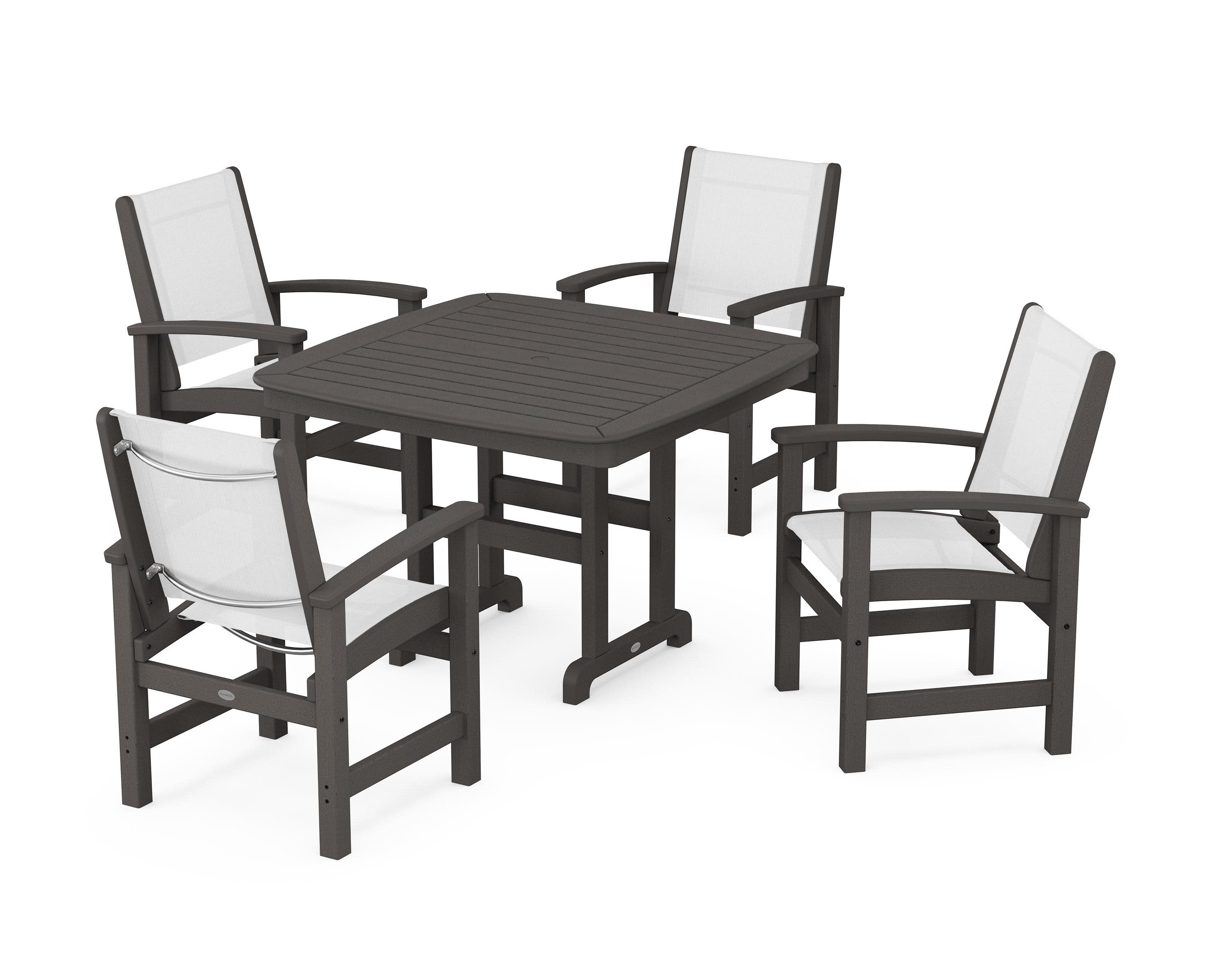 Coastal 5-Piece Dining Set in Vintage Coffee / White Sling