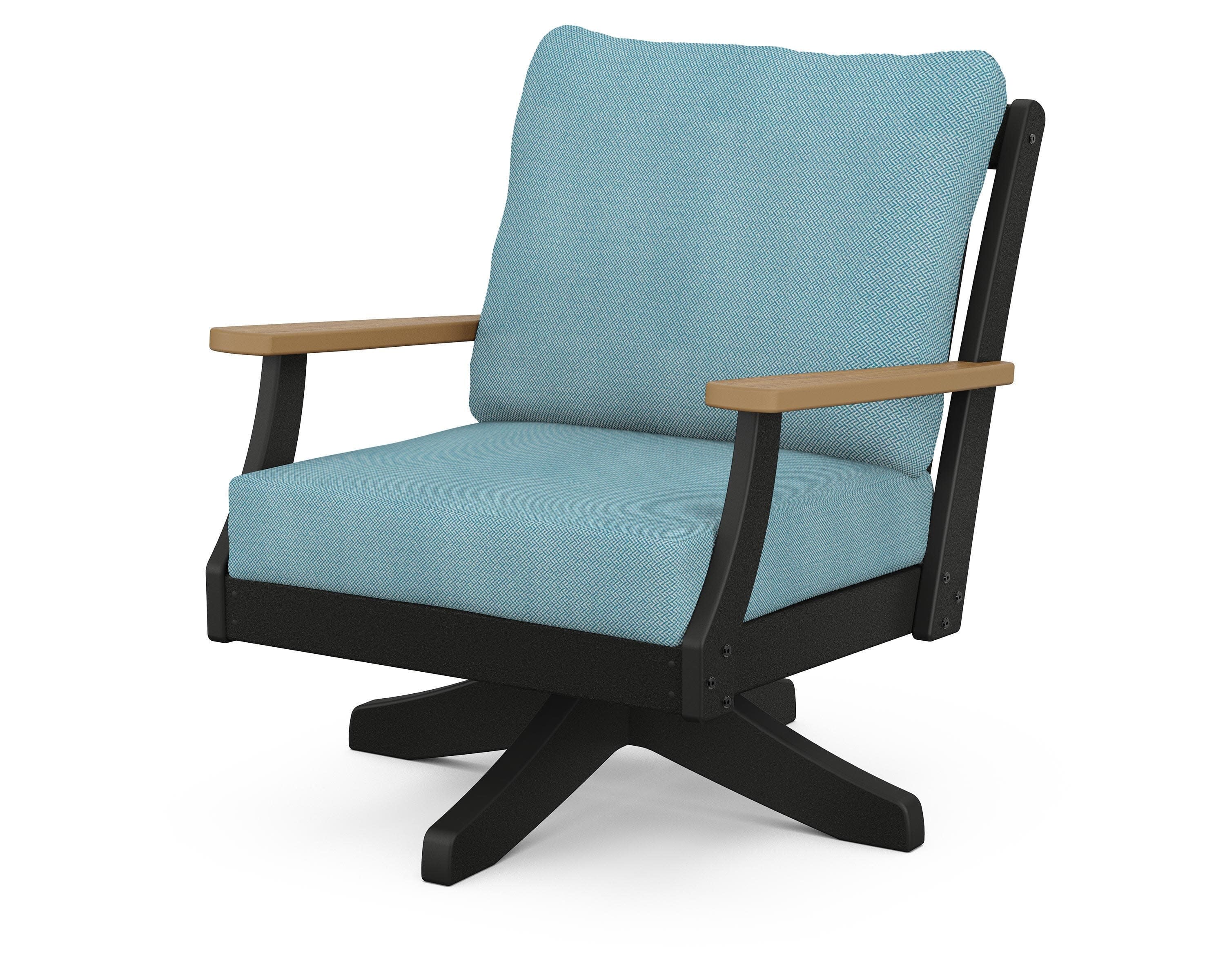 Braxton Deep Seating Swivel Chair in Black / Natural / Lattice Sky Blue