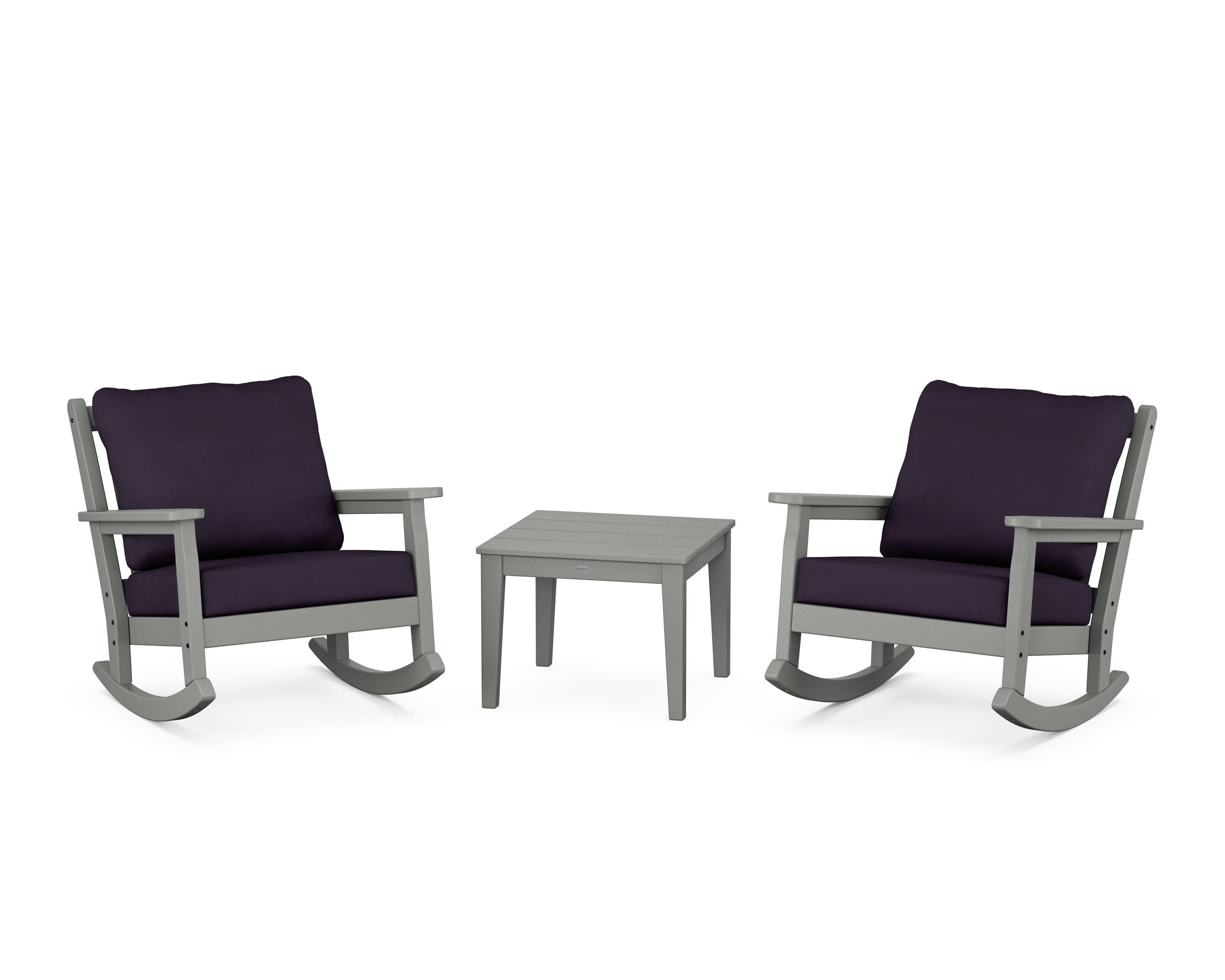 Chippendale 3-Piece Deep Seating Rocker Set in Slate Grey / Navy Linen