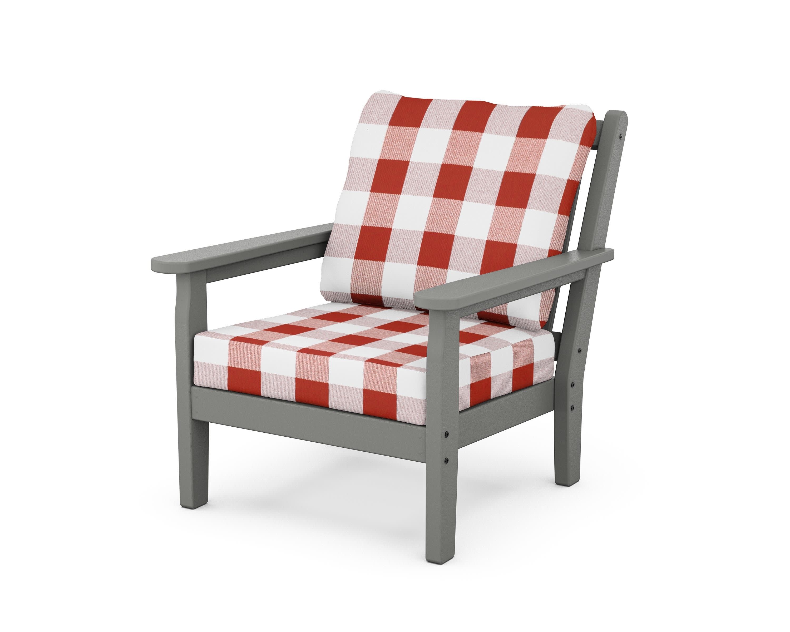 Chippendale Deep Seating Chair in Slate Grey / Buffalo Plaid Crimson