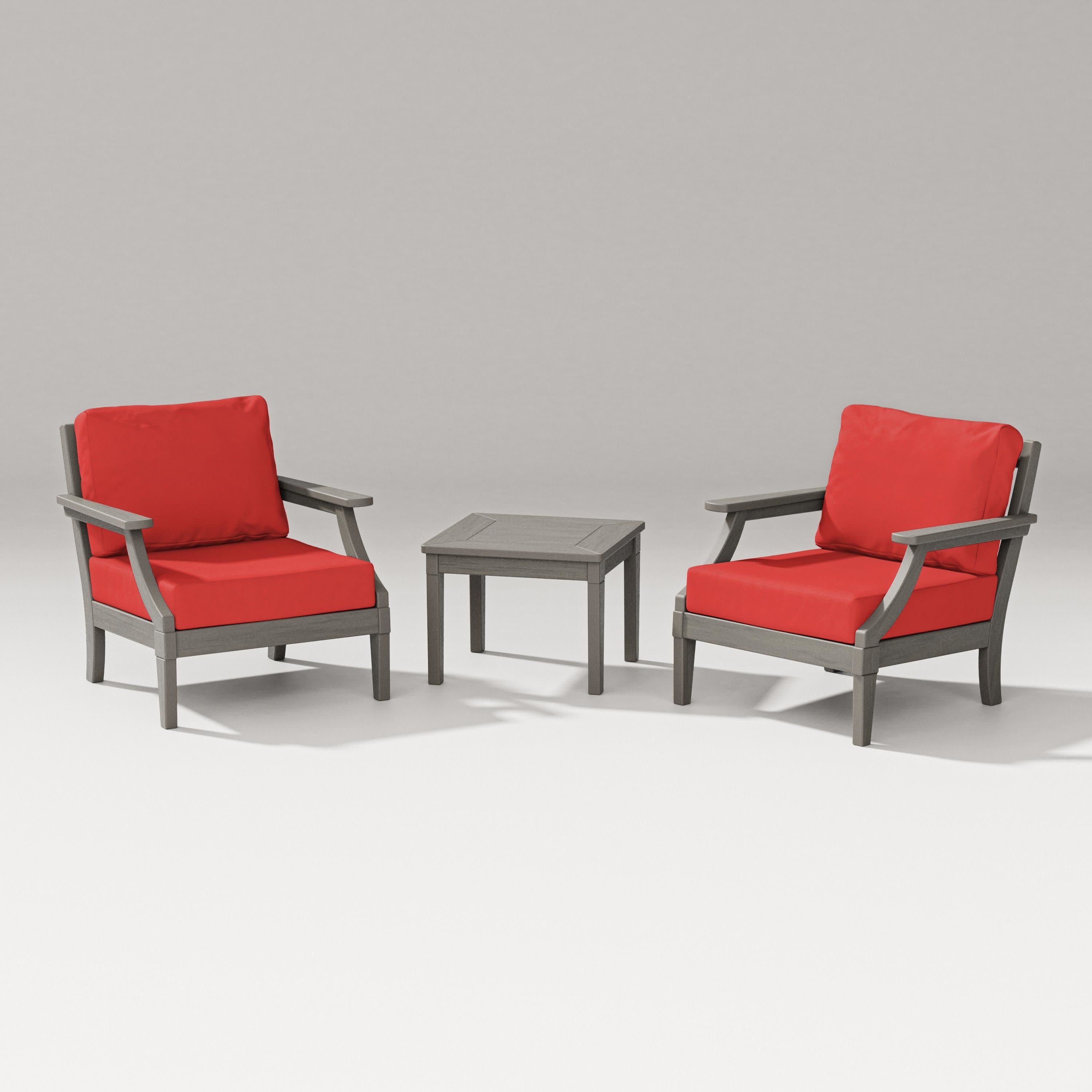 Estate 3-Piece Lounge Chair Set in Driftwood / Crimson Linen