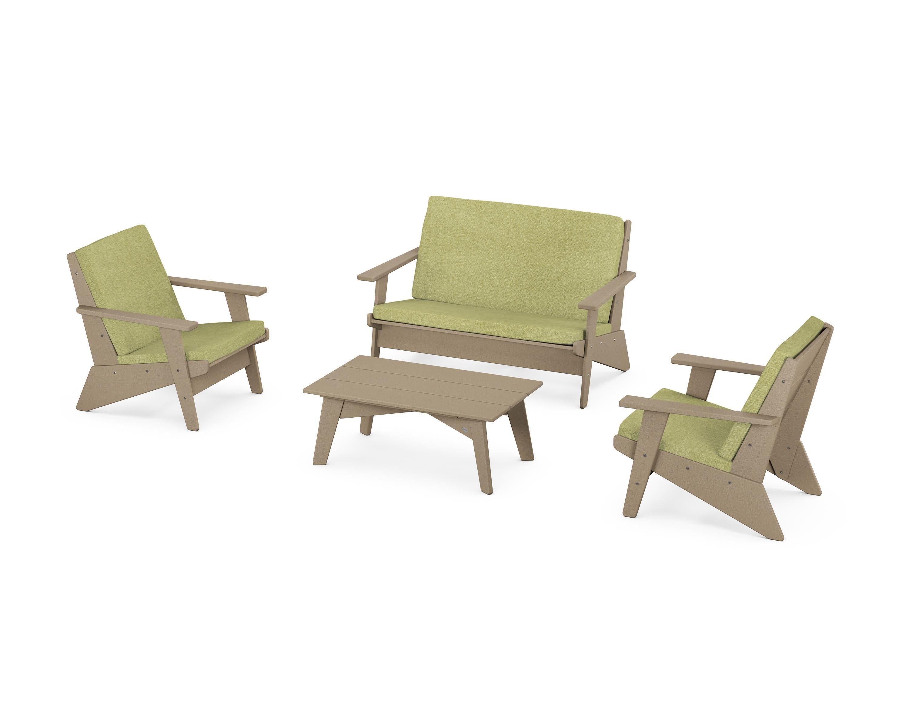 Riviera Modern Lounge 4-Piece Set in Vintage Sahara / Chartreuse Boucle