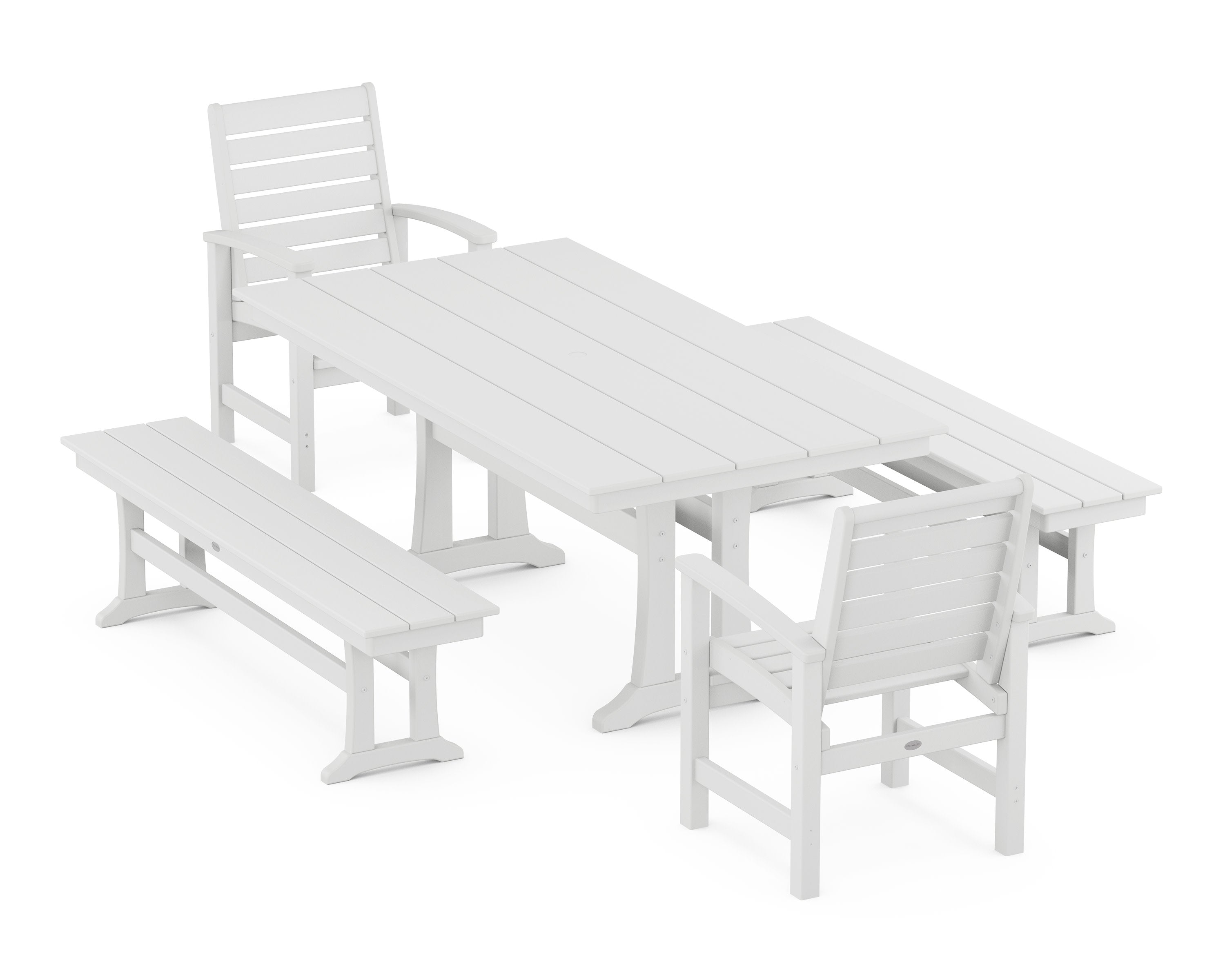 Signature 5-Piece Farmhouse Dining Set With Trestle Legs in White