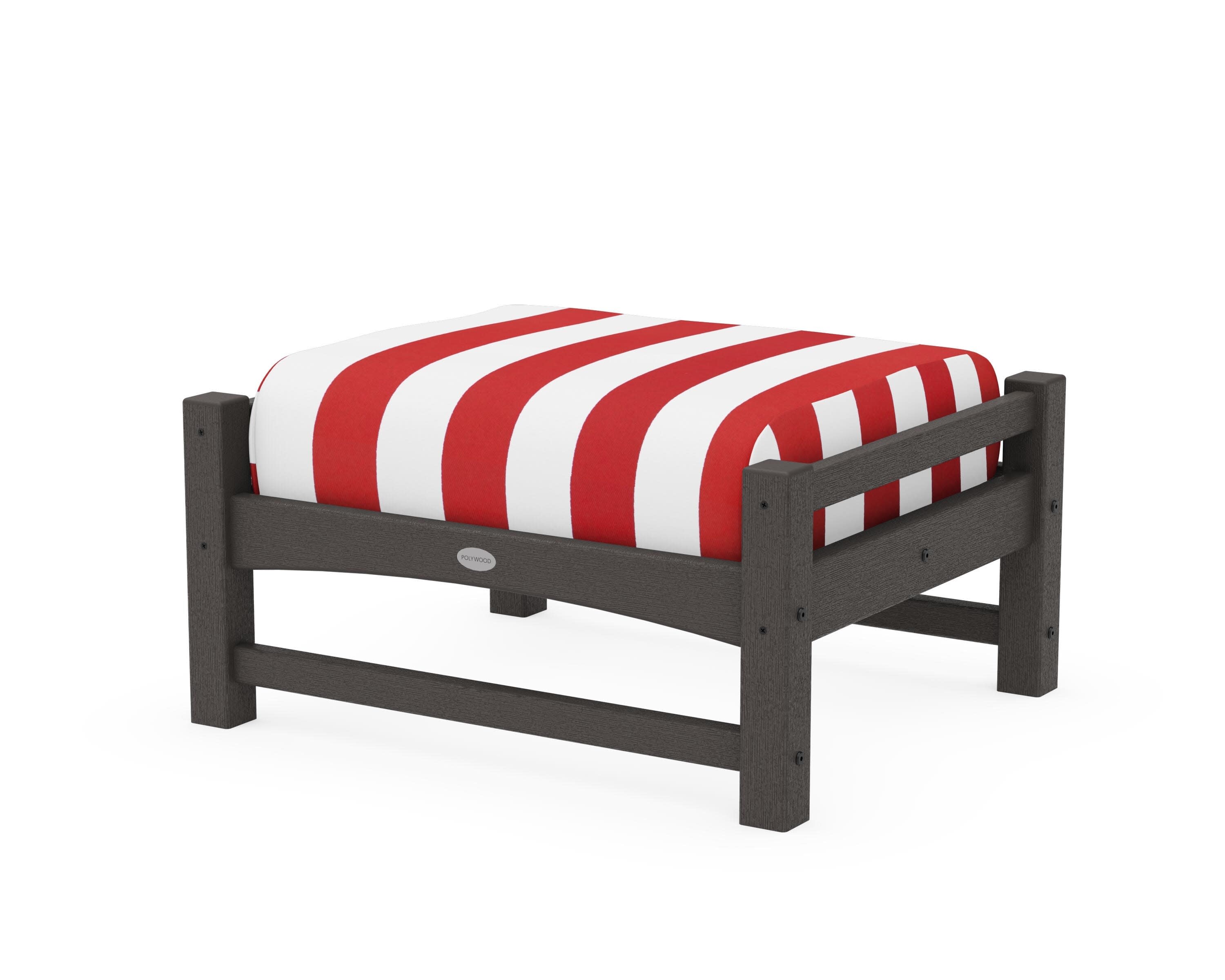 Club Ottoman in Vintage Coffee / Cabana Stripe Crimson