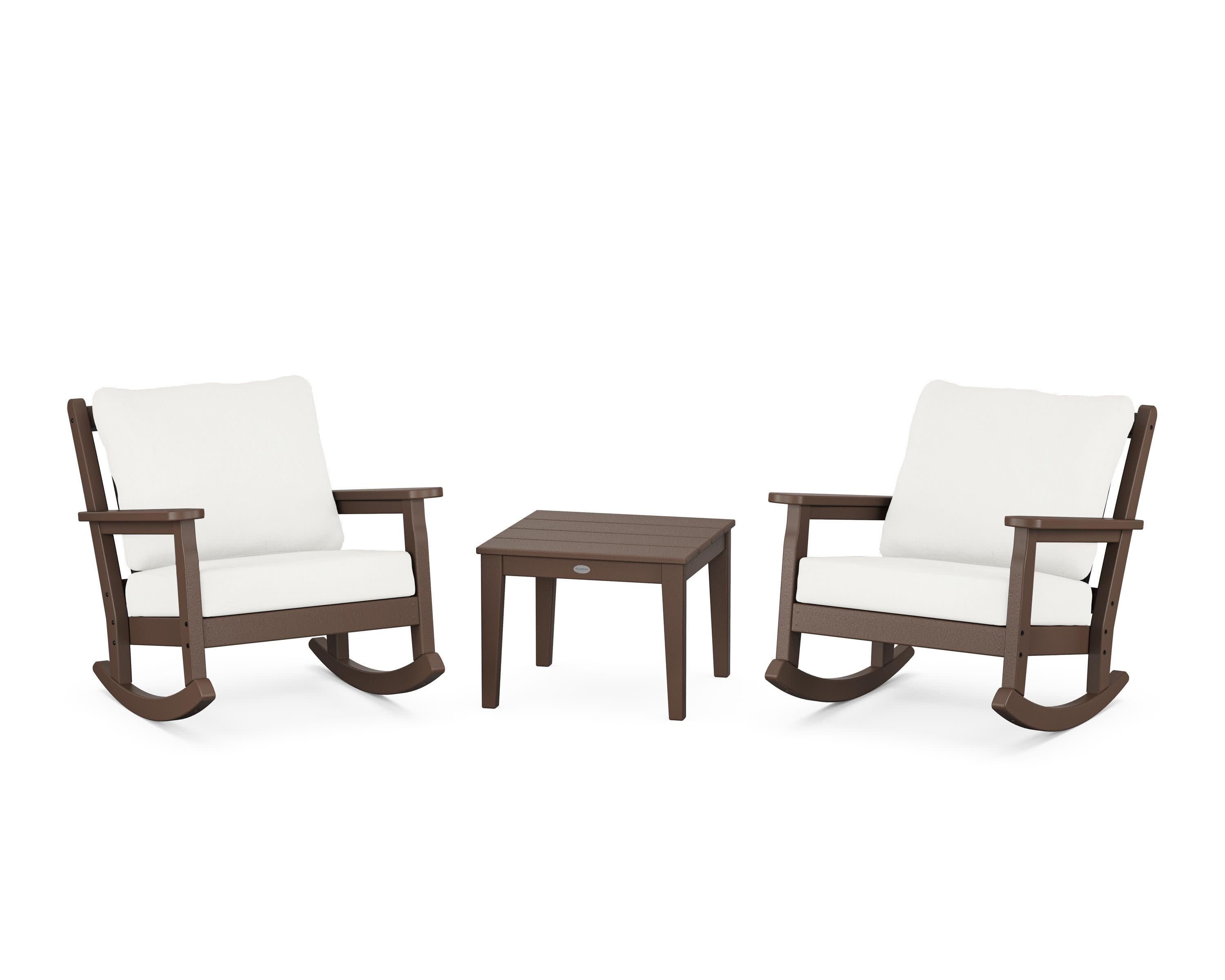 Chippendale 3-Piece Deep Seating Rocker Set in Mahogany / Natural Linen