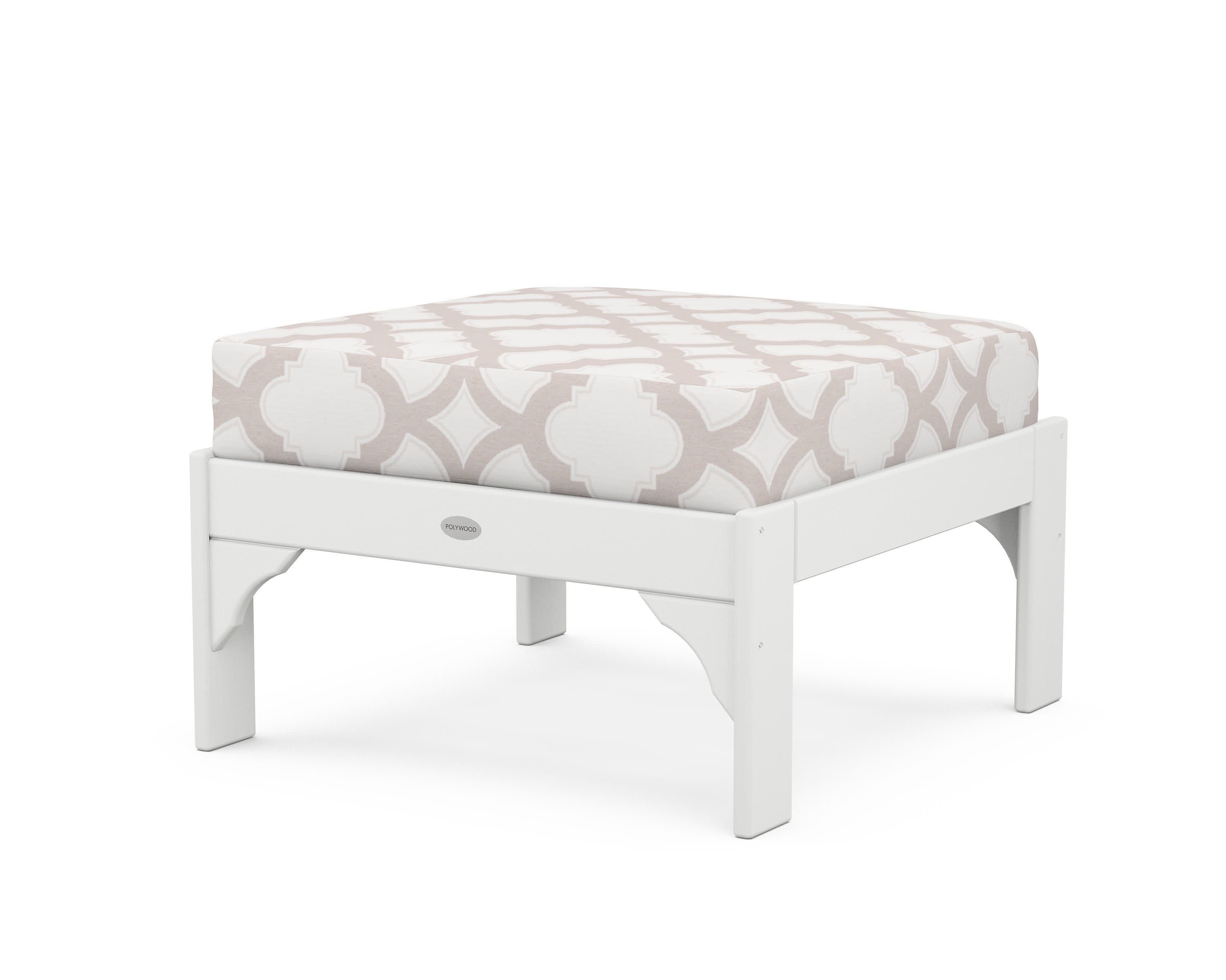 Vineyard Deep Seating Ottoman in White / Trellis Dune Burlap