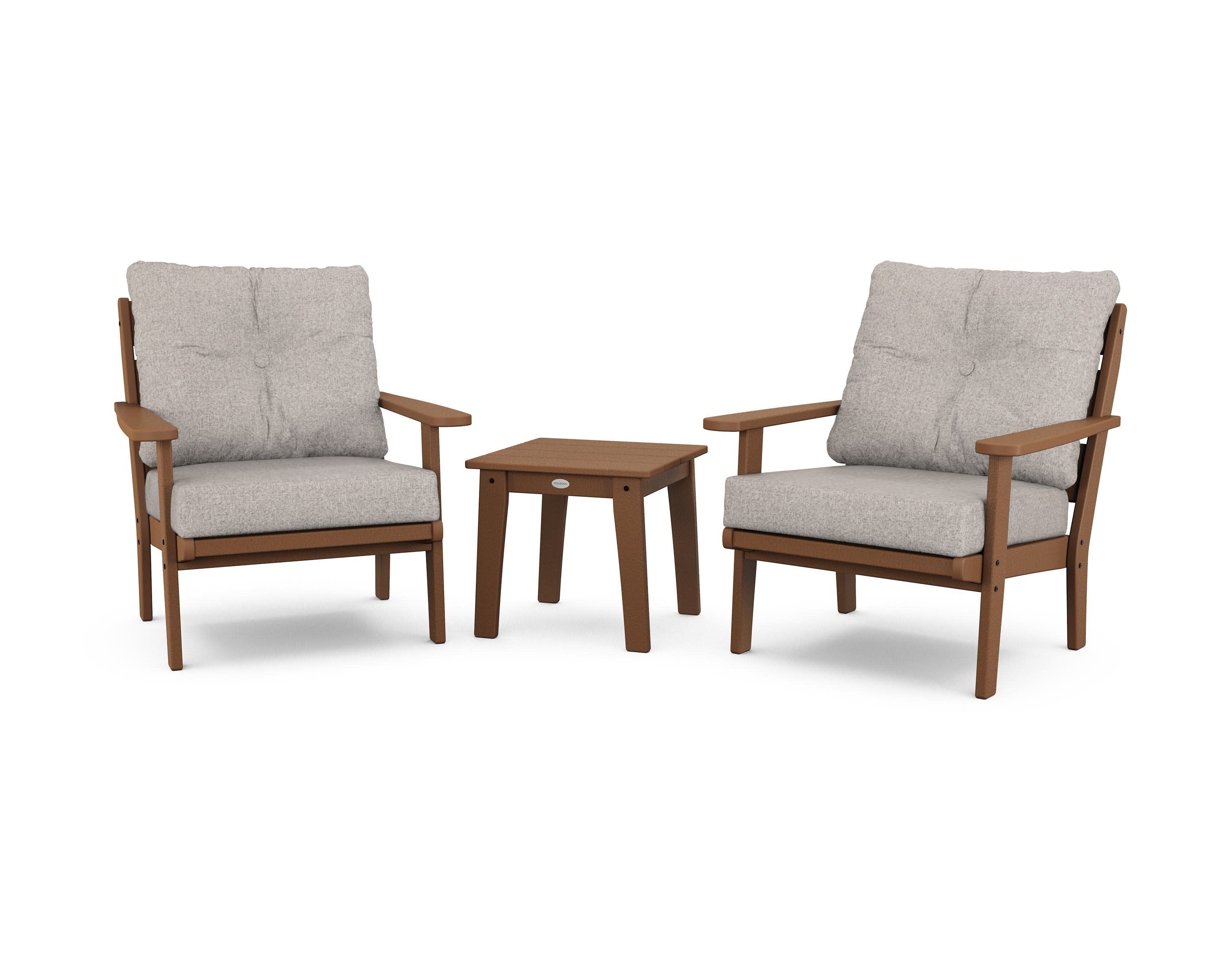 Lakeside 3-Piece Deep Seating Chair Set in Teak / Weathered Tweed