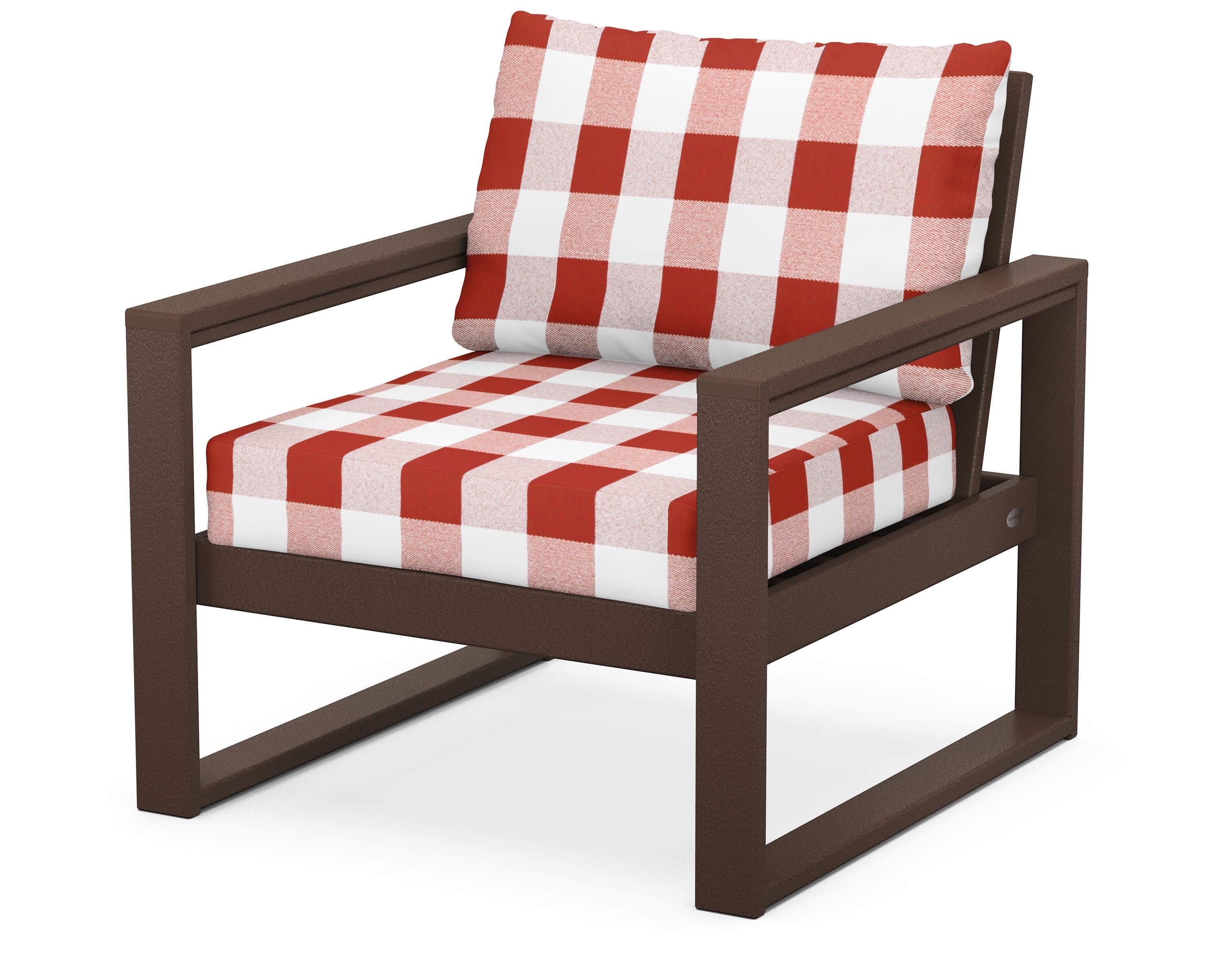 EDGE Club Chair in Mahogany / Buffalo Plaid Crimson