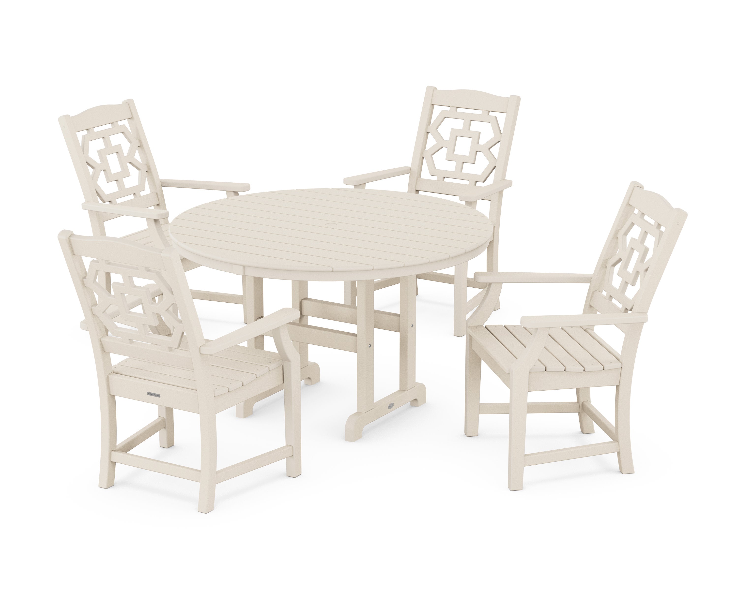Chinoiserie 5-Piece Round Farmhouse Dining Set in Sand