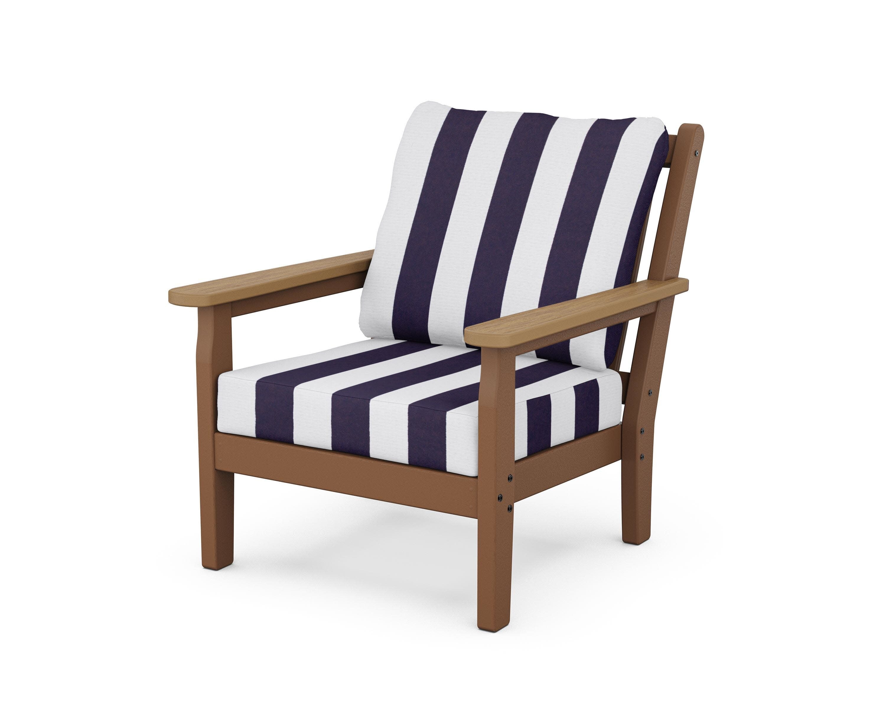 Chippendale Deep Seating Chair in Teak / Natural / Cabana Stripe Navy