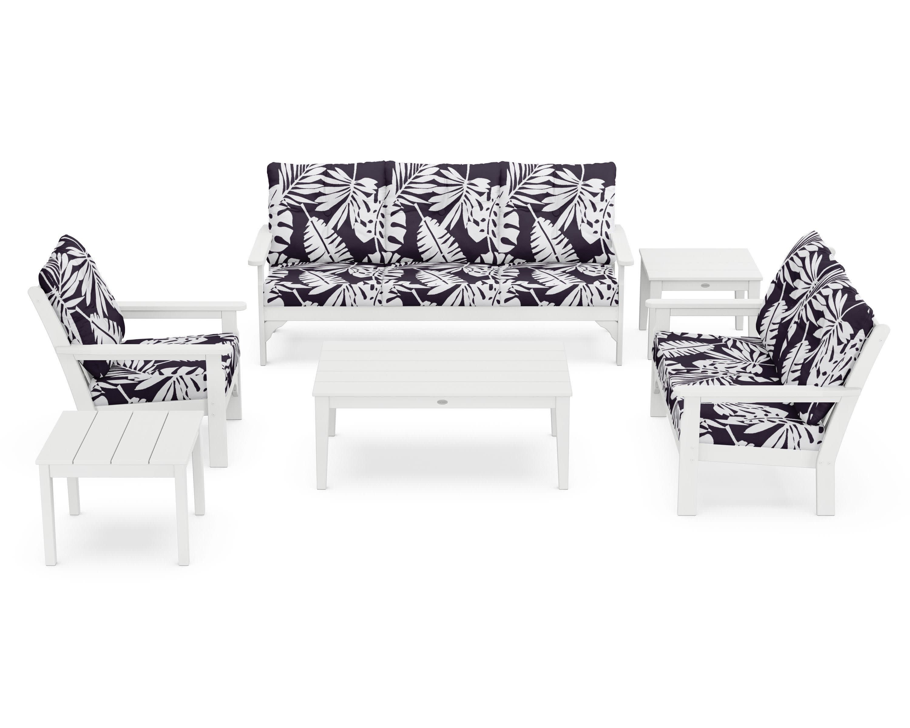 Vineyard 6-Piece Deep Seating Set in White / Leaf Navy