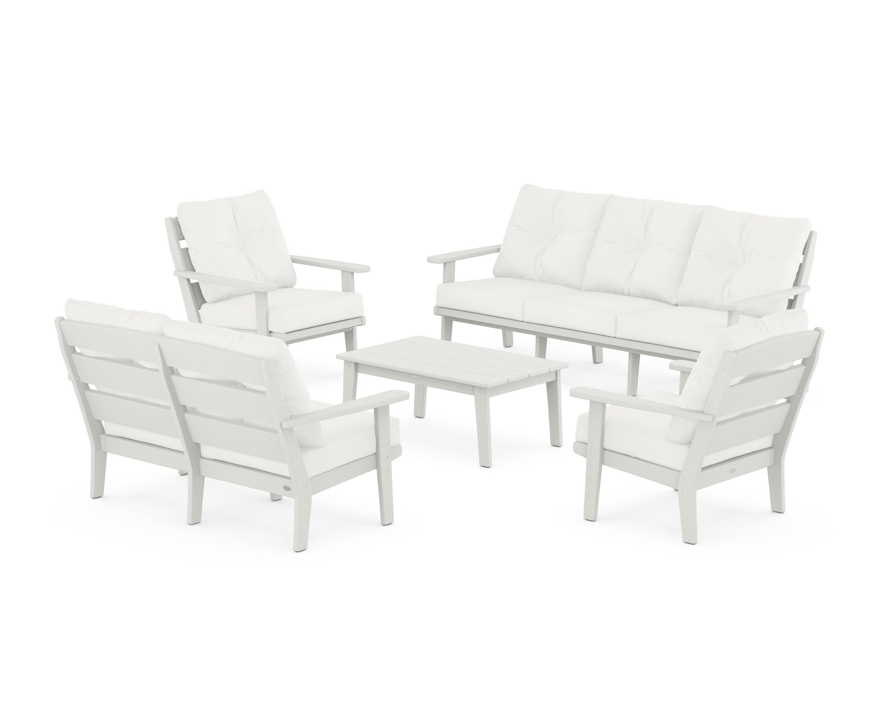 Lakeside 5-Piece Lounge Sofa Set in Vintage White / Natural Linen