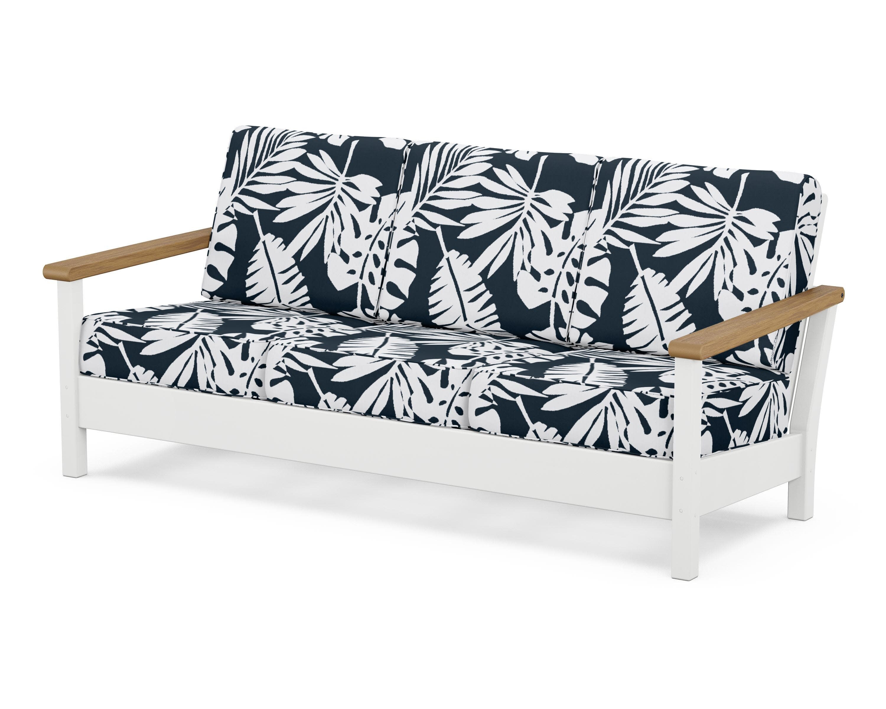 Harbour Deep Seating Sofa in White / Natural / Leaf Marine Indigo