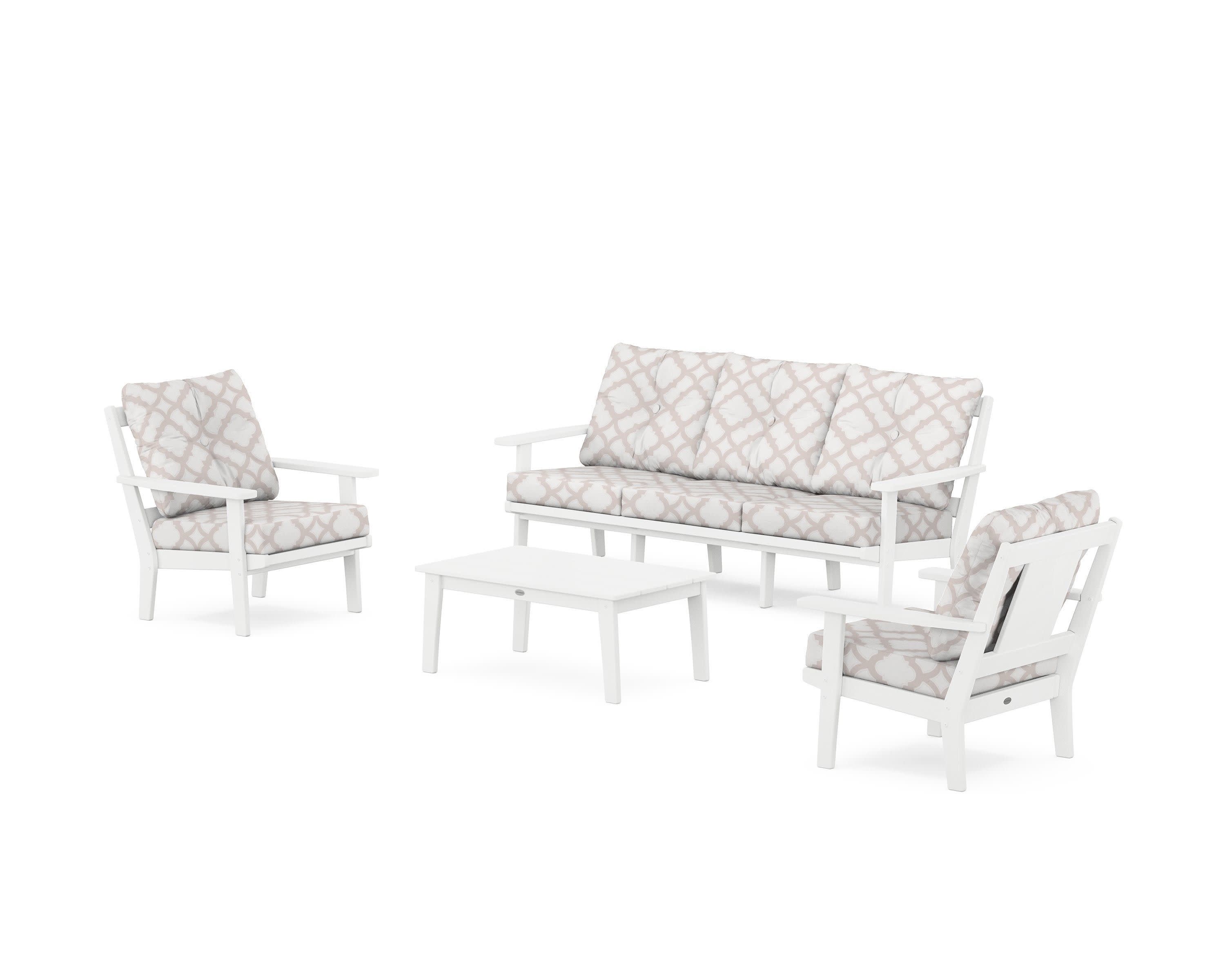 Prairie 4-Piece Deep Seating Set with Sofa in White / Trellis Dune Burlap