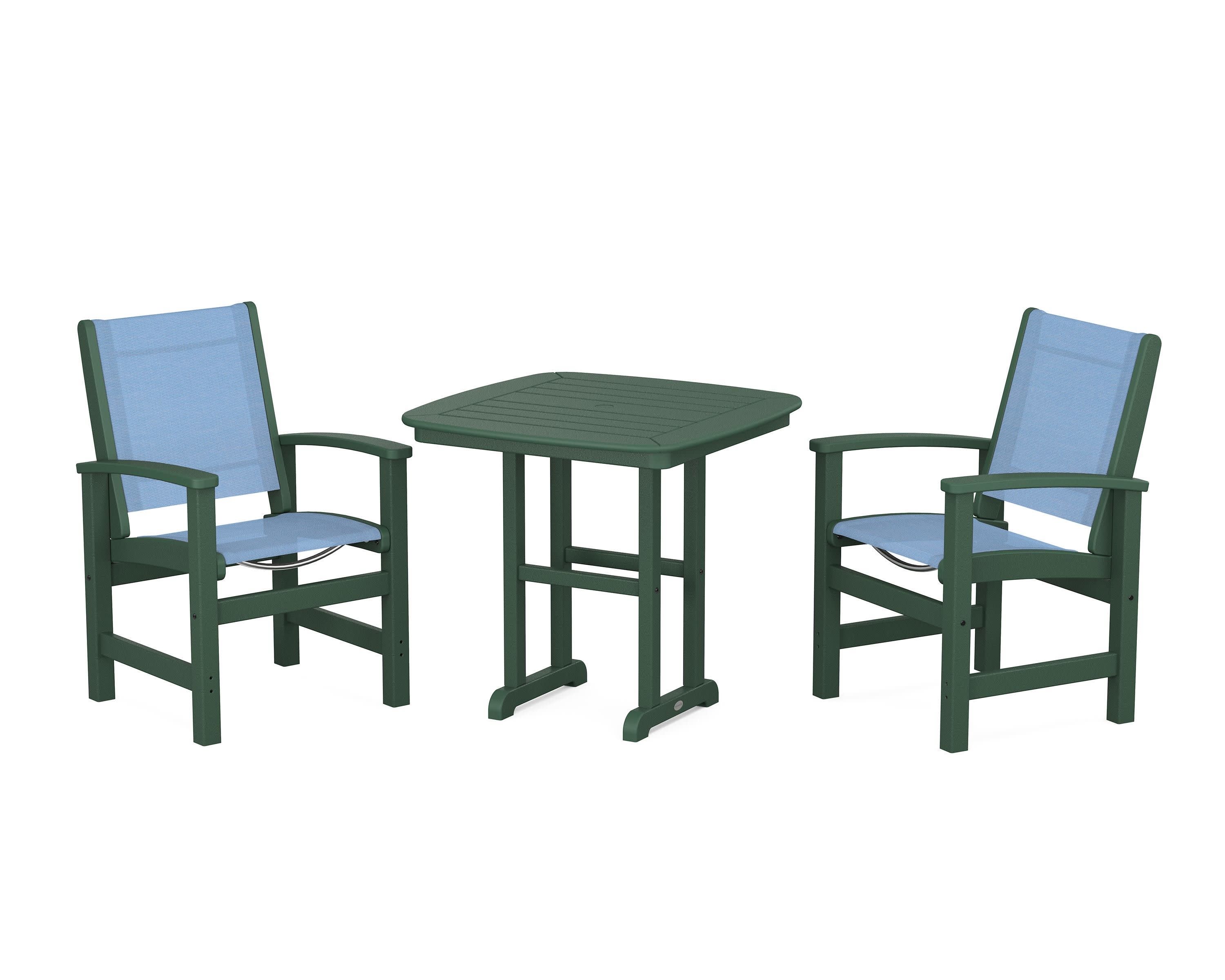 Coastal 3-Piece Dining Set in Green / Poolside Sling