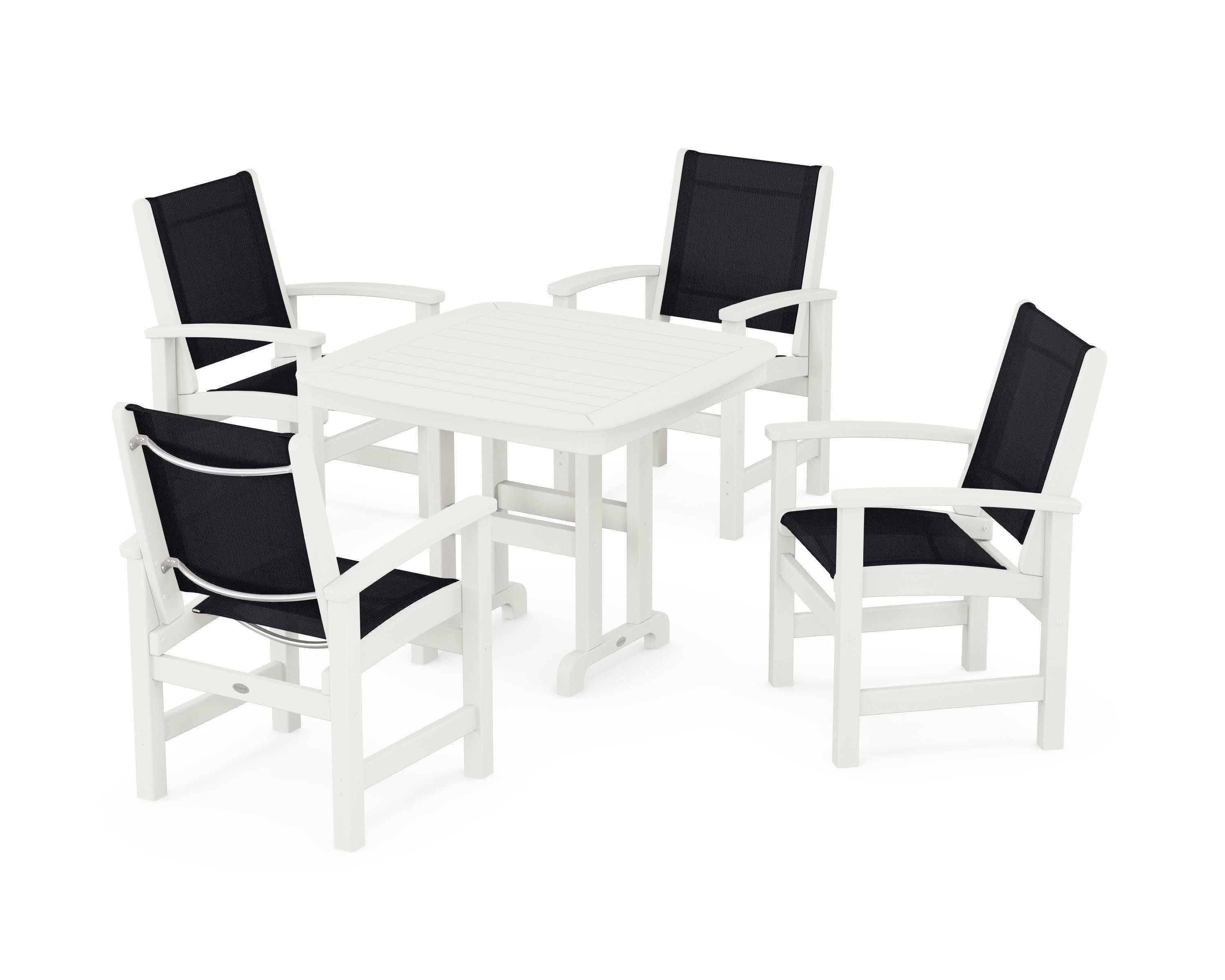 Coastal 5-Piece Dining Set in Vintage White / Black Sling