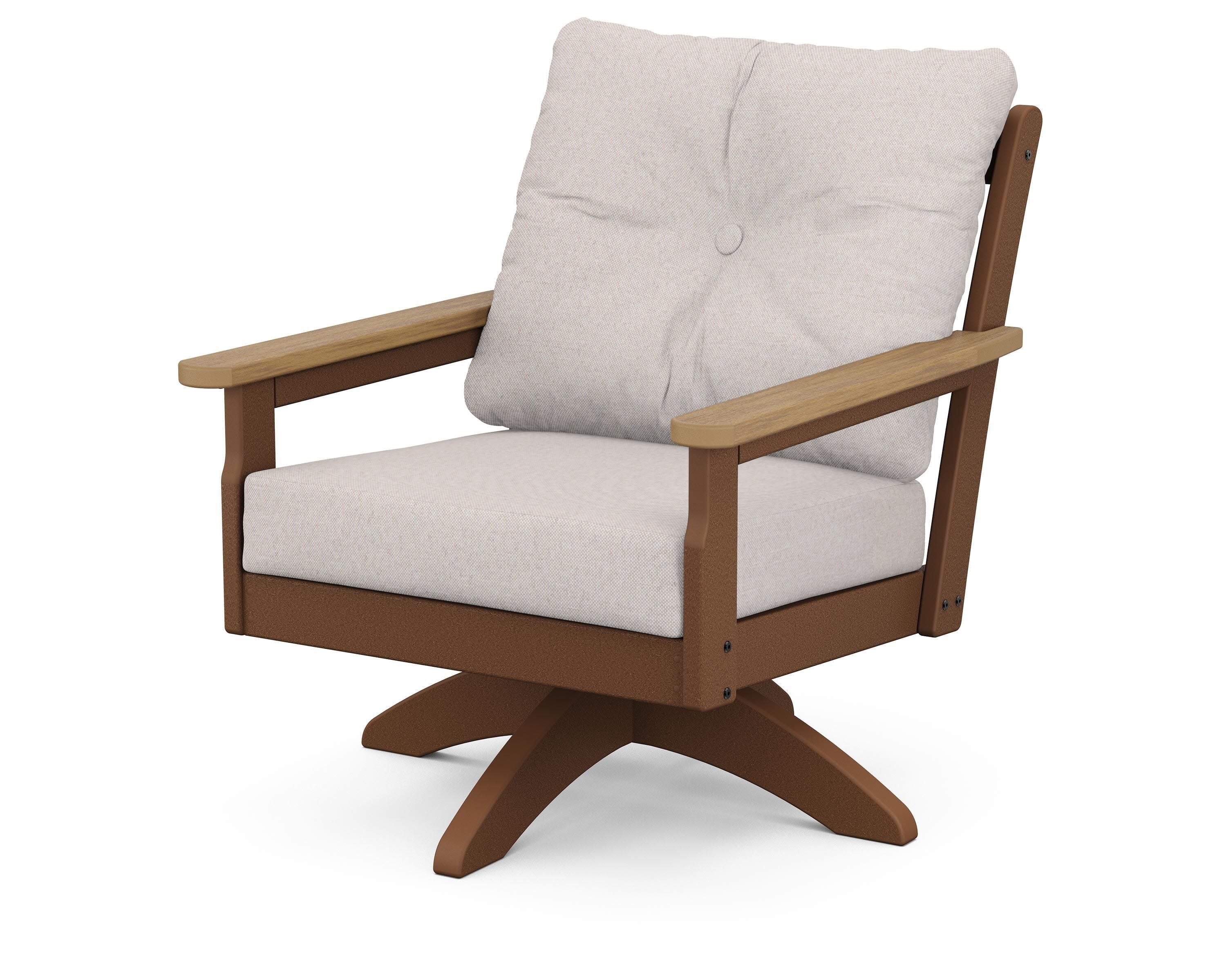 Vineyard Deep Seating Swivel Chair in Teak / Natural / Dune Burlap