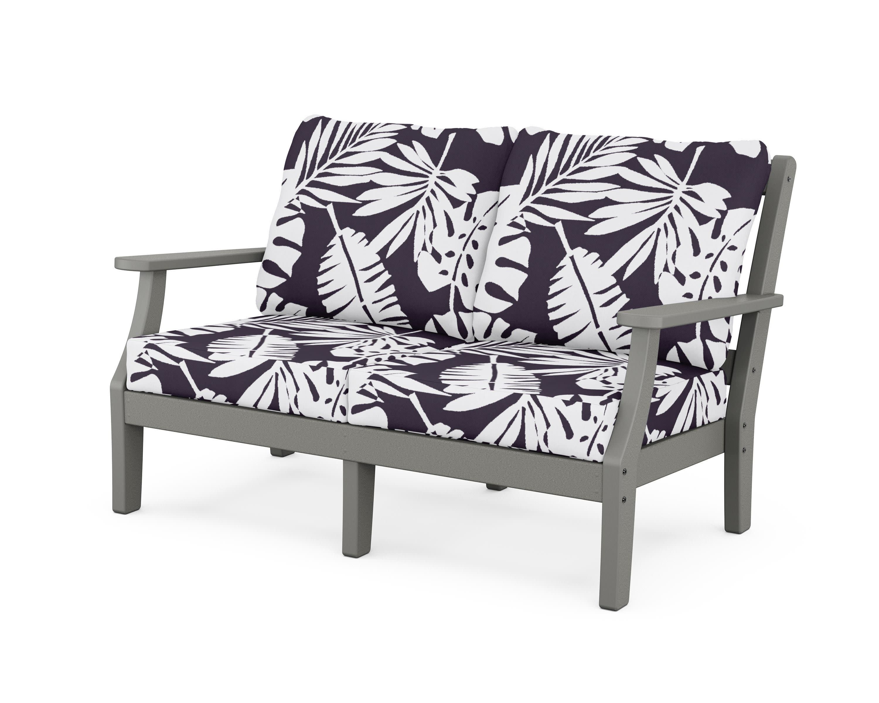Chinoiserie Deep Seating Loveseat in Slate Grey / Leaf Navy