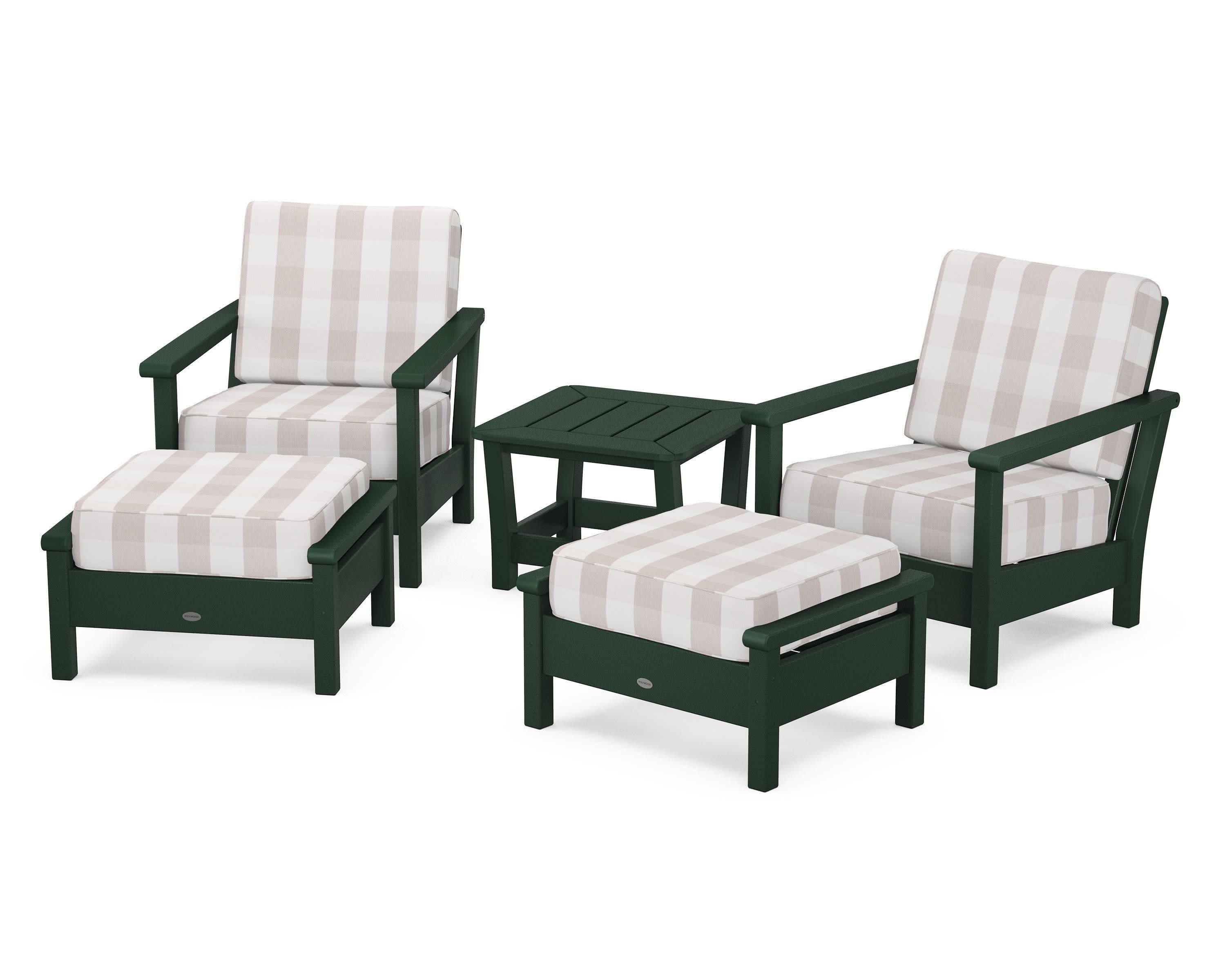 Harbour 5-Piece Deep Seating Chair Set in Green / Buffalo Plaid Dune Burlap
