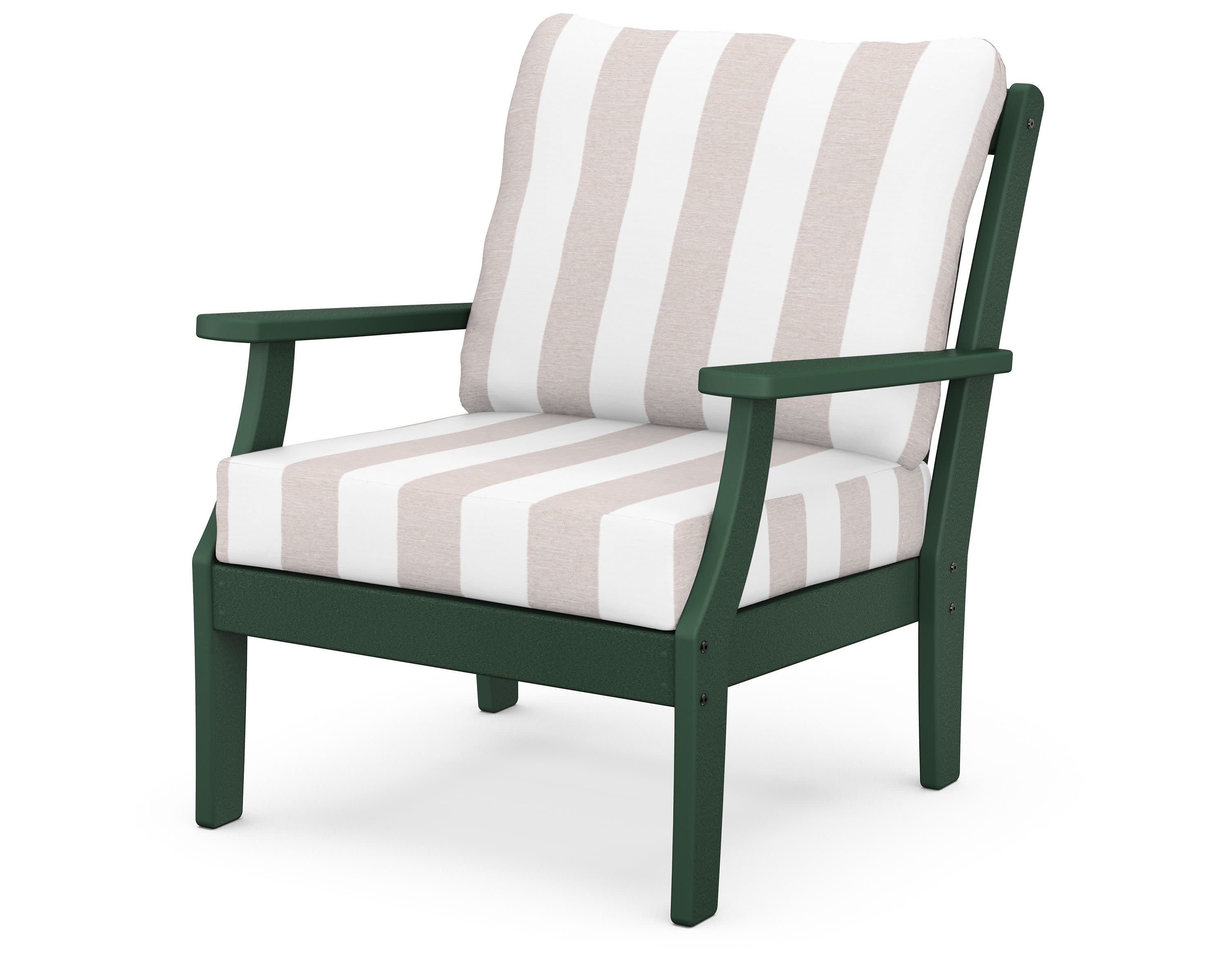 Braxton Deep Seating Chair in Green / Cabana Stripe Dune Burlap