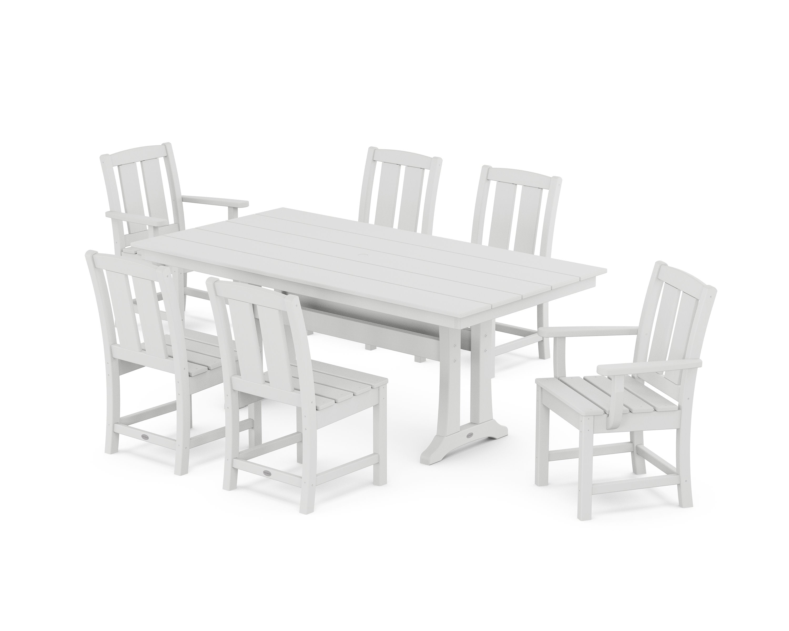 Mission 7-Piece Farmhouse Dining Set with Trestle Legs in White