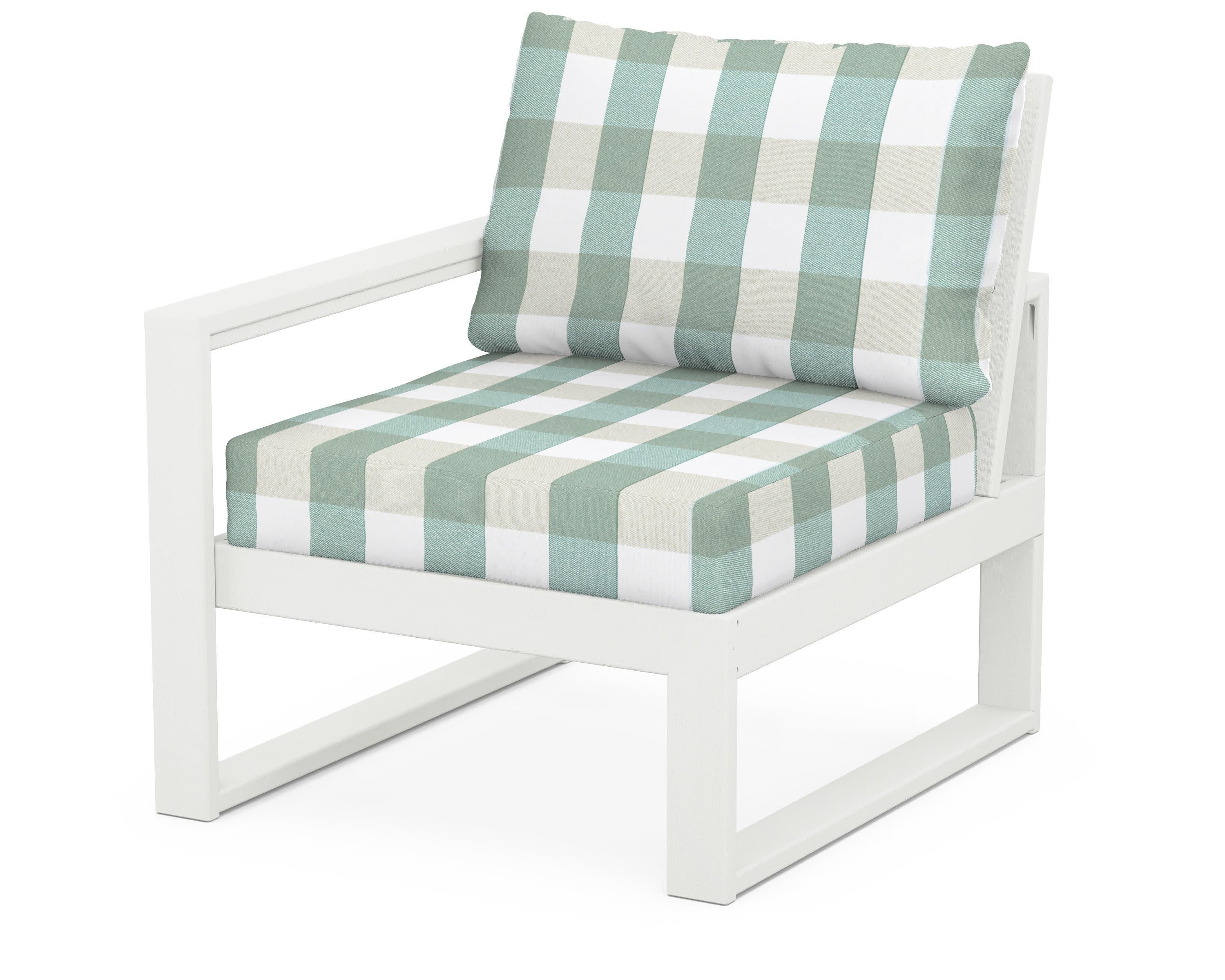 EDGE Modular Left Arm Chair in Vintage White / Buffalo Plaid Glacier Spa