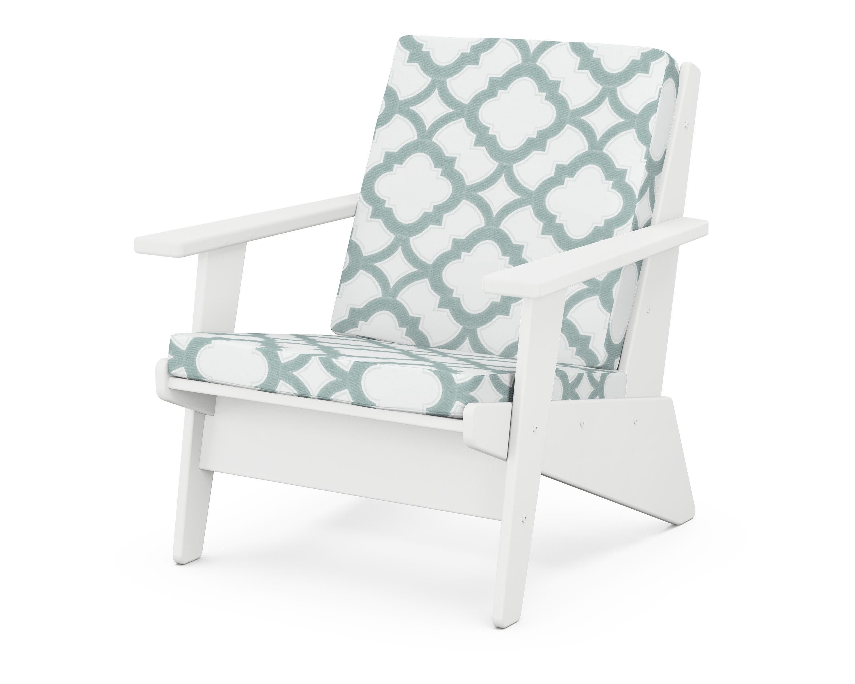 Riviera Modern Lounge Chair in White / Trellis Glacier Spa