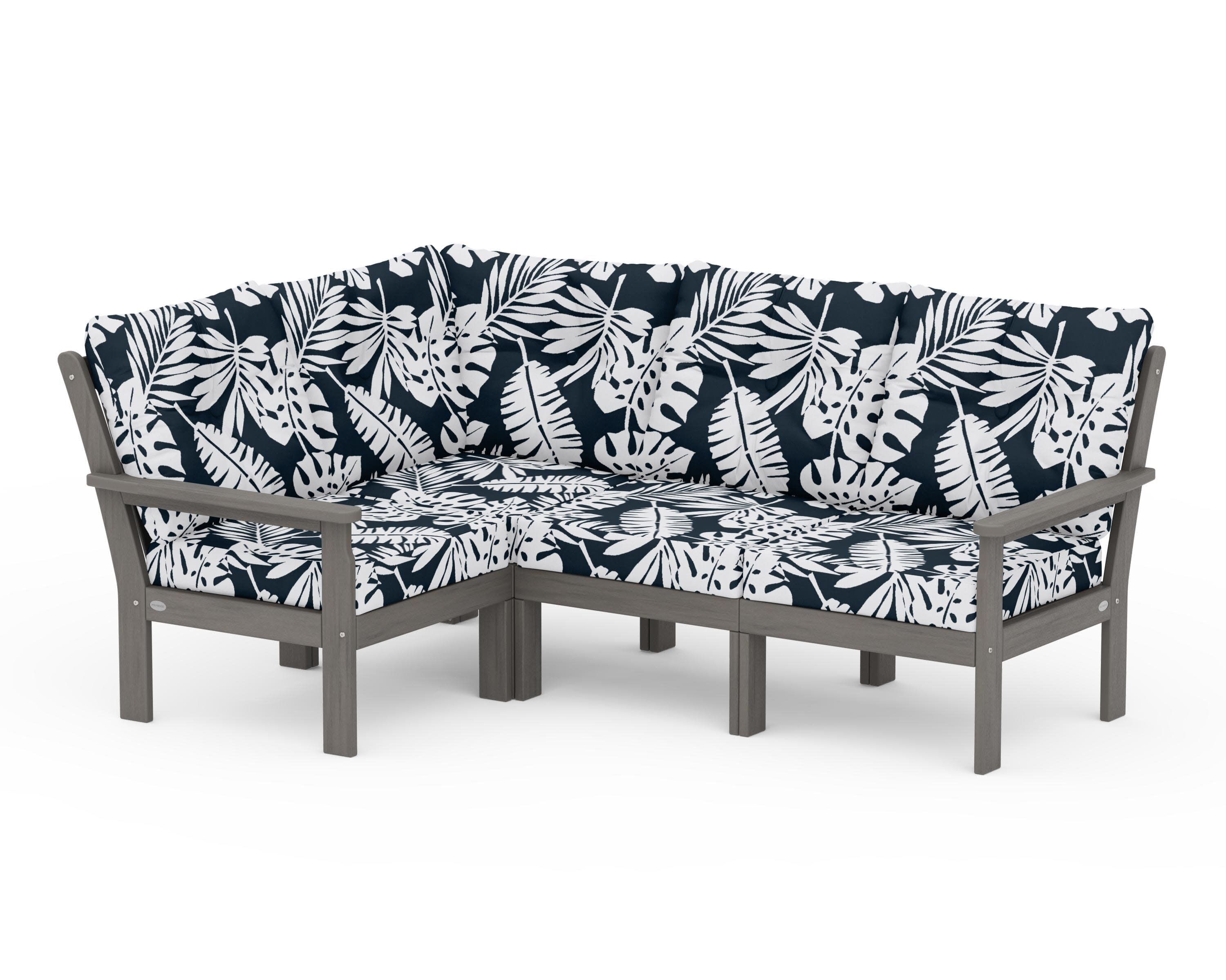 Vineyard 4-Piece Sectional in Driftwood / Leaf Marine Indigo