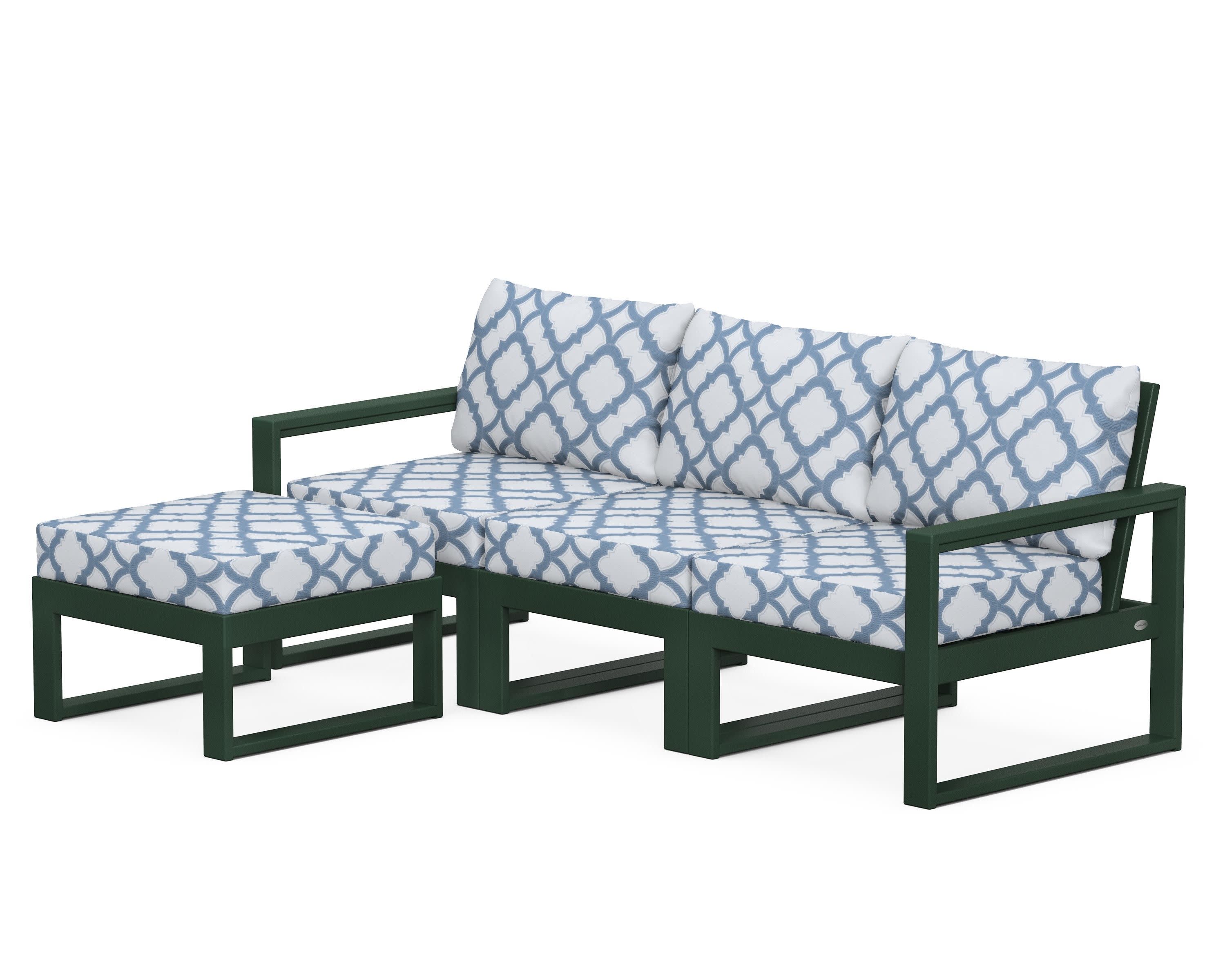 EDGE 4-Piece Modular Deep Seating Set with Ottoman in Green / Trellis Sky Blue