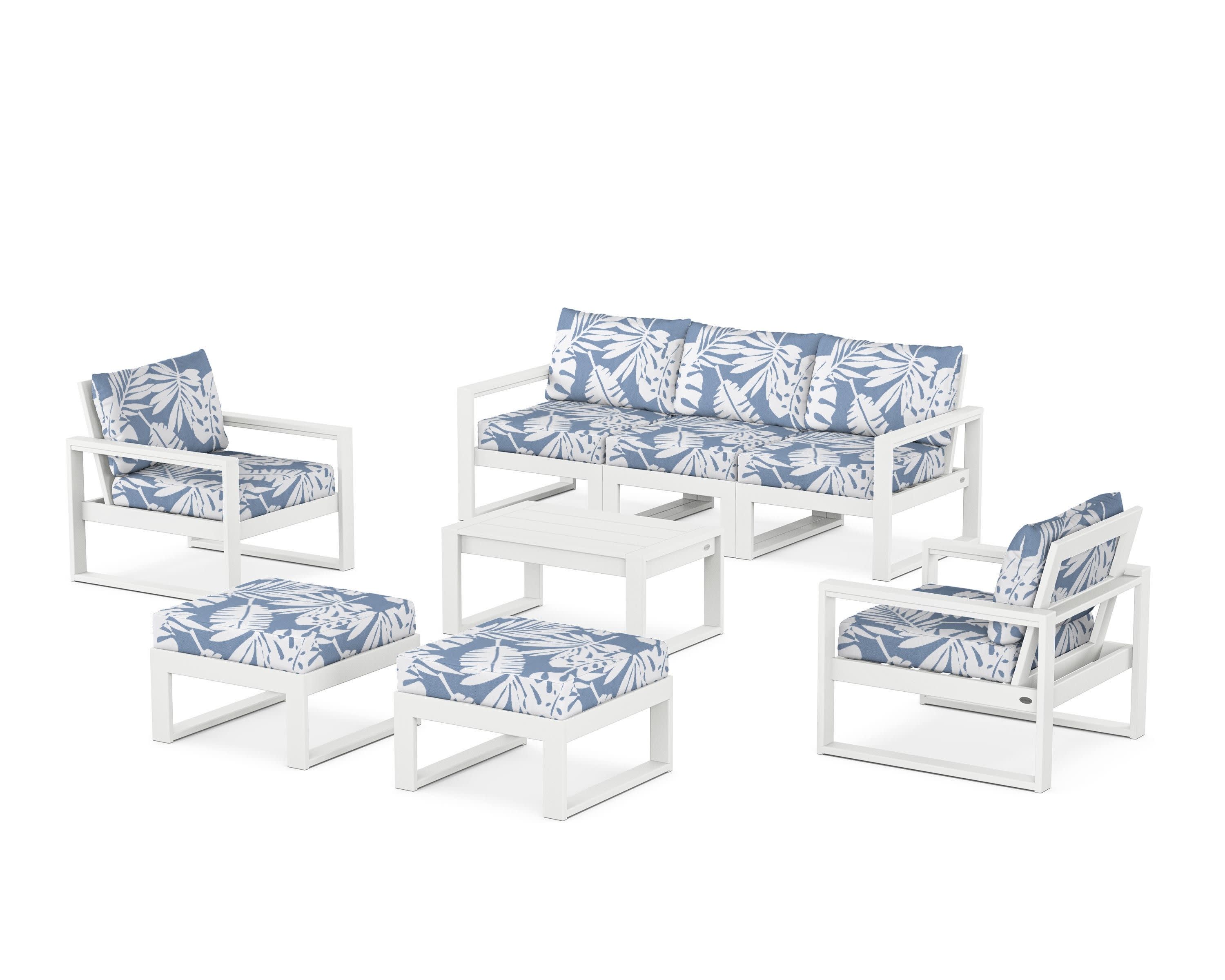 EDGE Sectional 8-Piece Lounge Sofa Set in White / Leaf Sky Blue