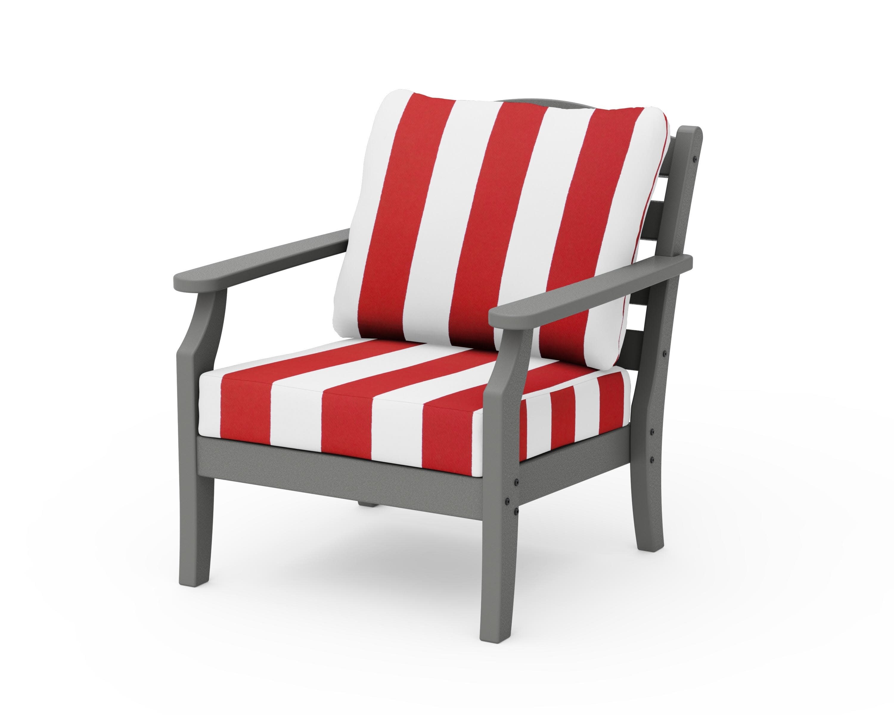 Savannah Deep Seating Chair in Slate Grey / Cabana Stripe Crimson