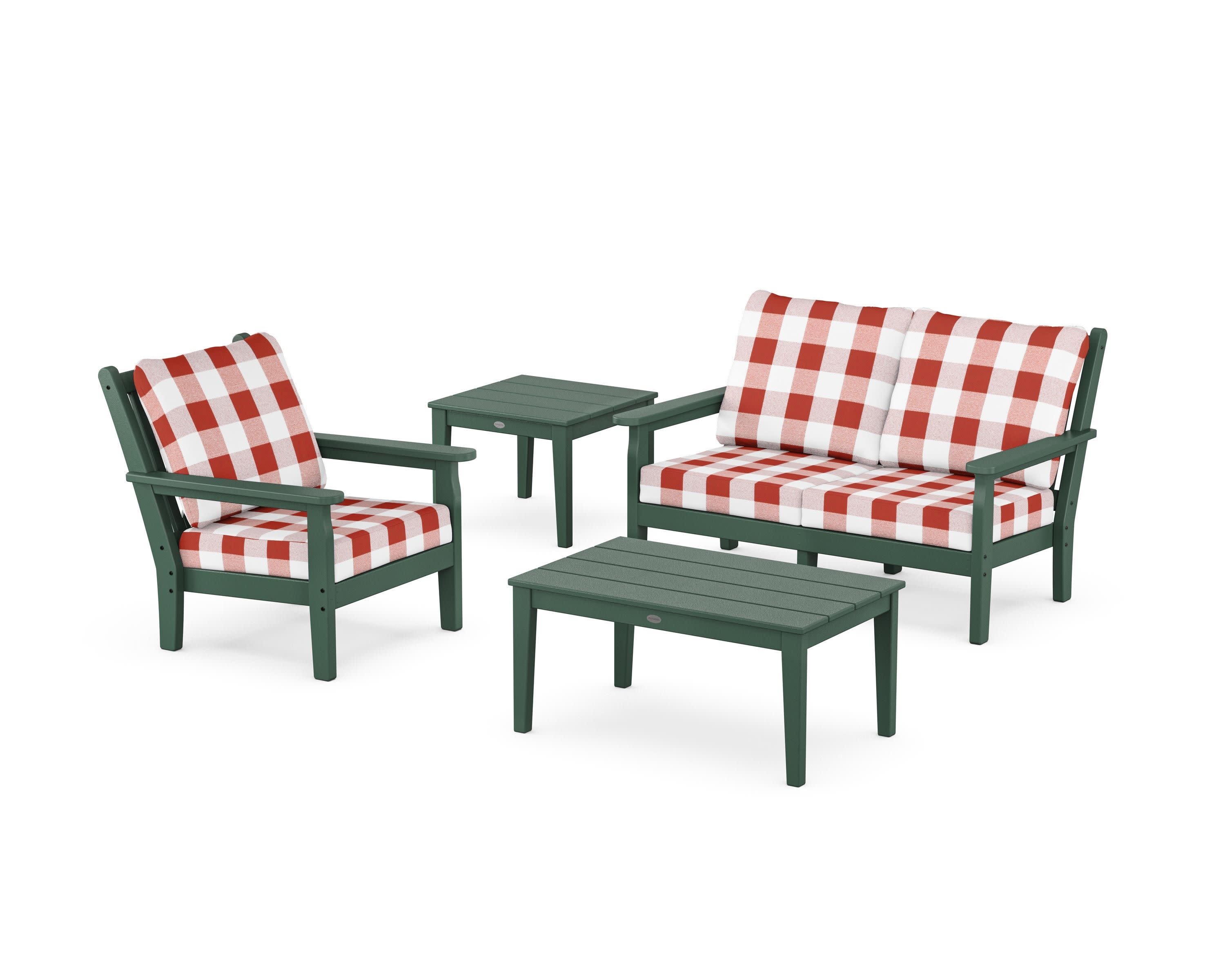 Chippendale 4-Piece Deep Seating Set in Green / Buffalo Plaid Crimson