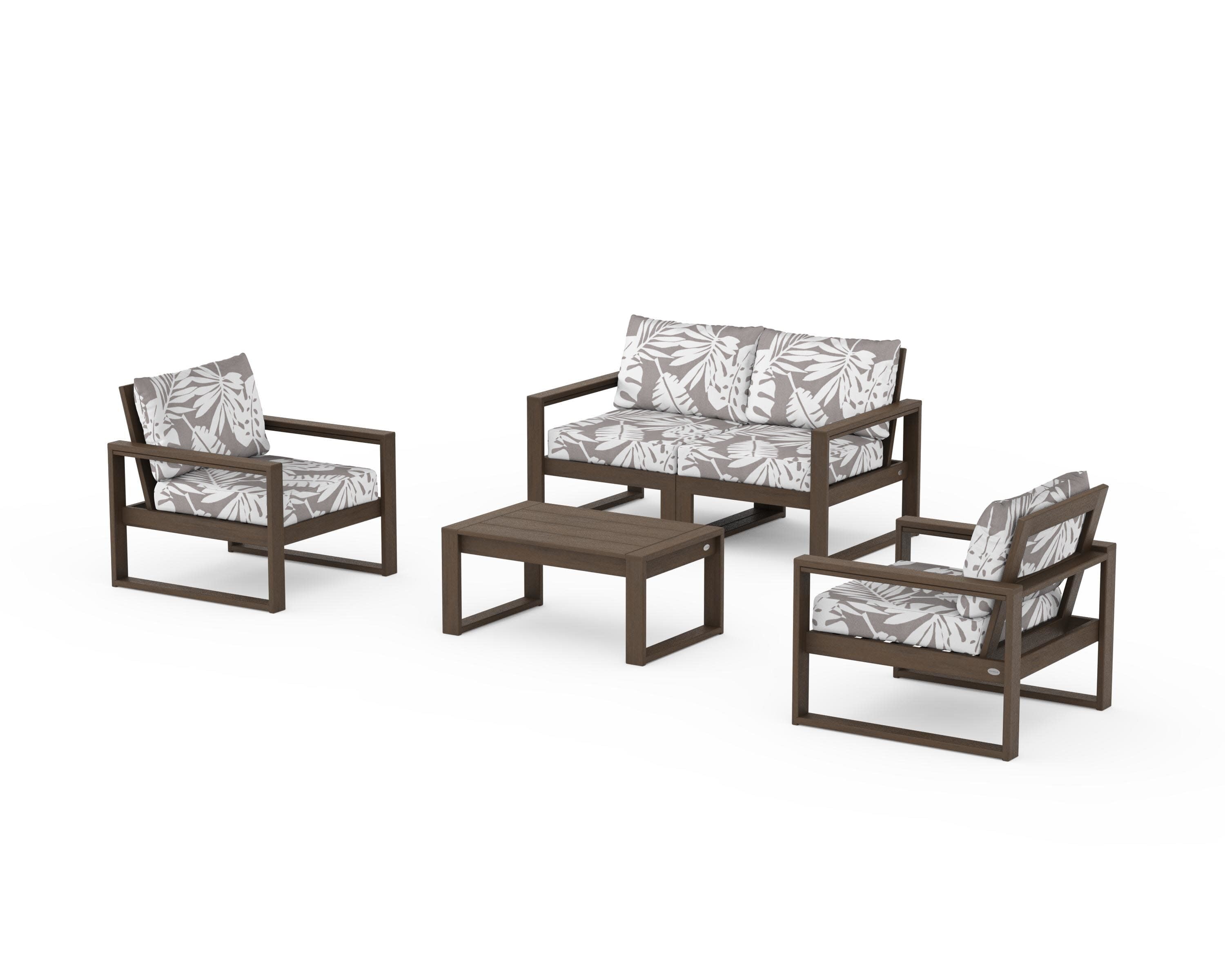 EDGE Sectional 4-Piece Deep Seating Set with Loveseat in Kona / Leaf Grey Mist