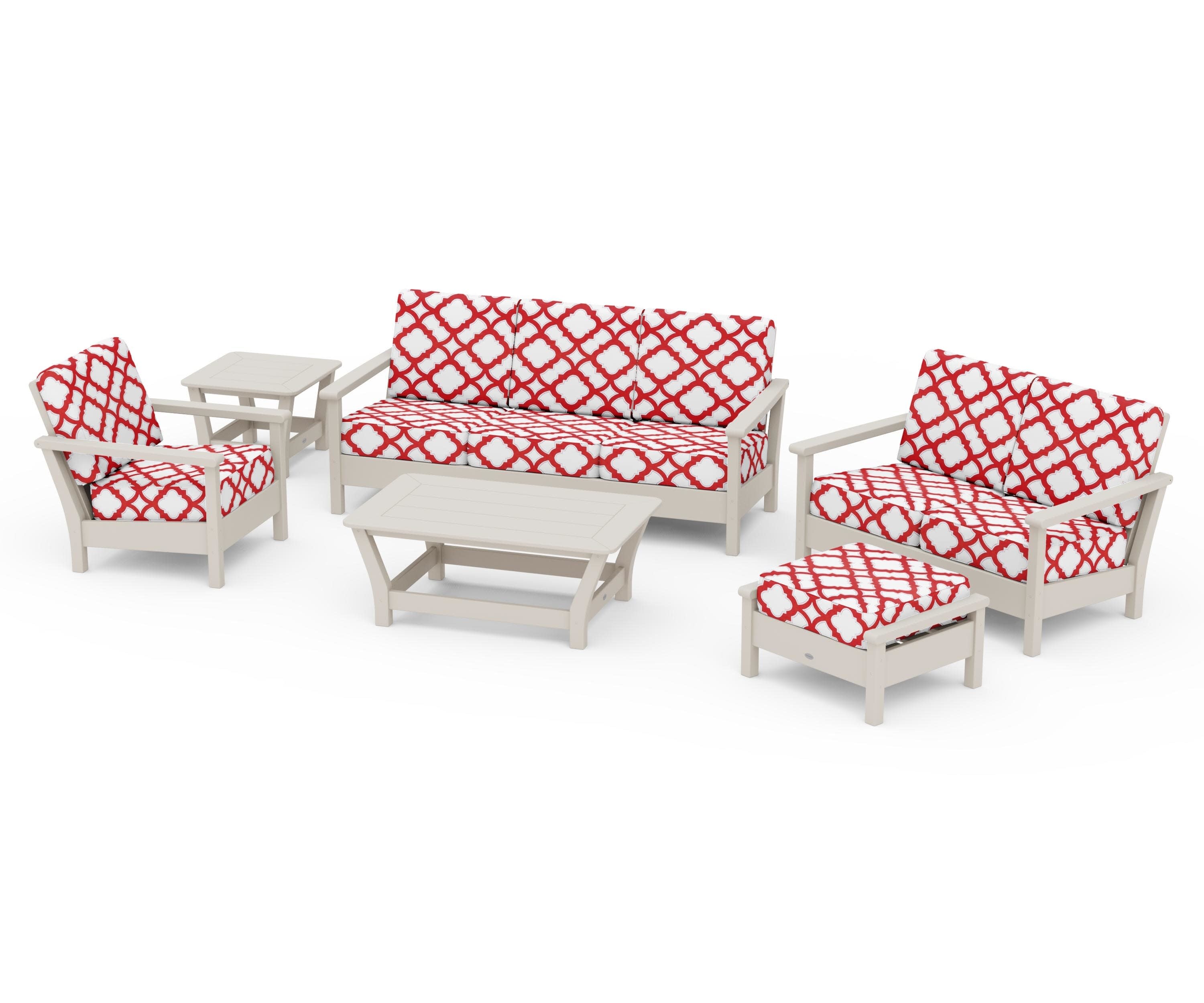 Harbour 6-Piece Outdoor Living Set in Sand / Trellis Crimson