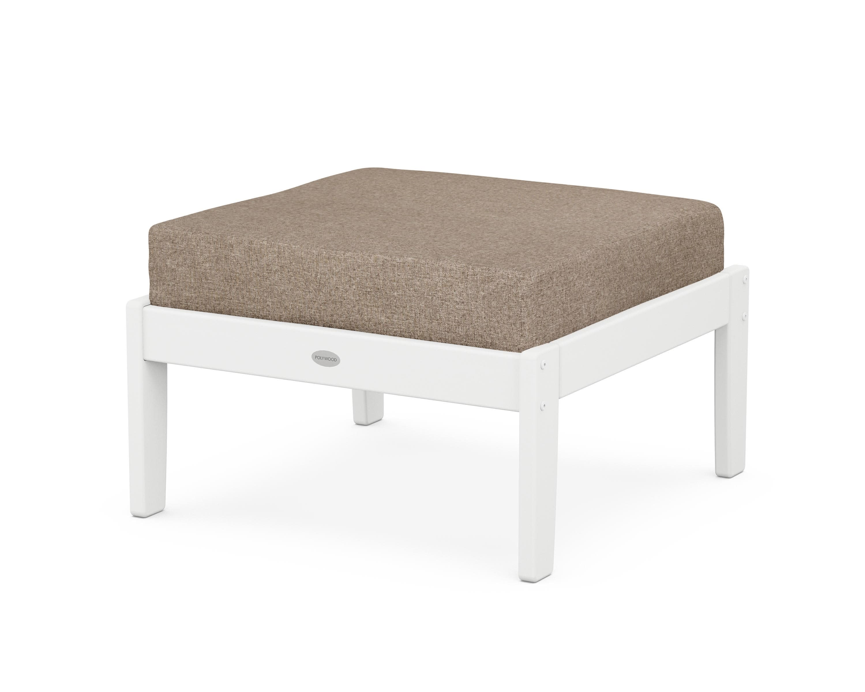 Braxton Deep Seating Ottoman in White / Spiced Burlap
