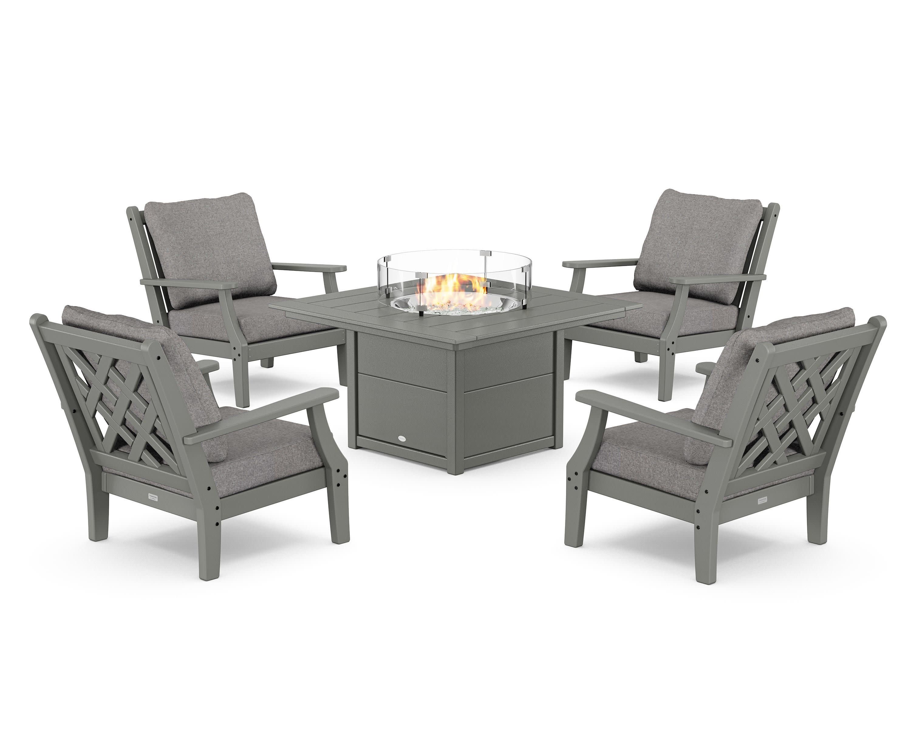 Wovendale 5-Piece Deep Seating Set with Fire Pit Table in Slate Grey / Grey Mist
