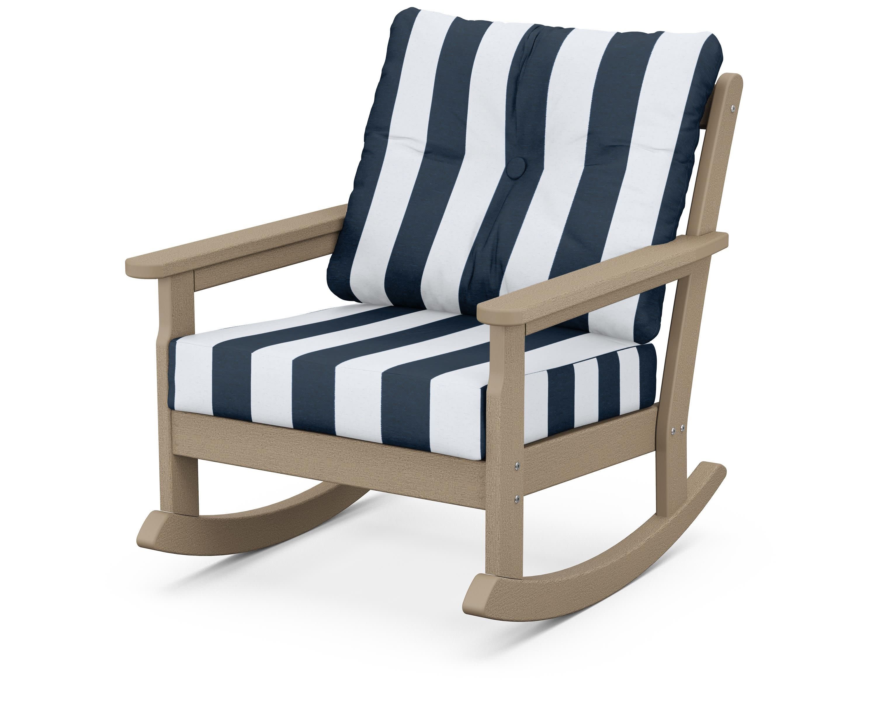 Vineyard Deep Seating Rocking Chair in Vintage Sahara / Cabana Stripe Marine Indigo